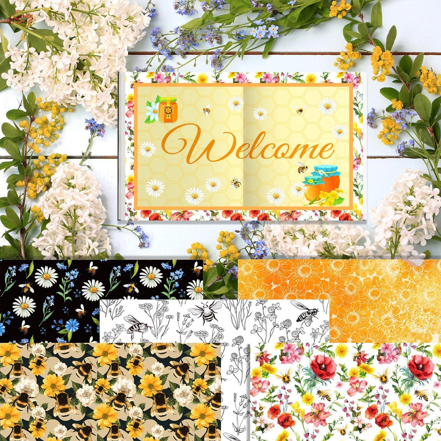 24 Hojas Papel Patrón Abeja Sorkwo 30.48x30.48 cm Scrapbook