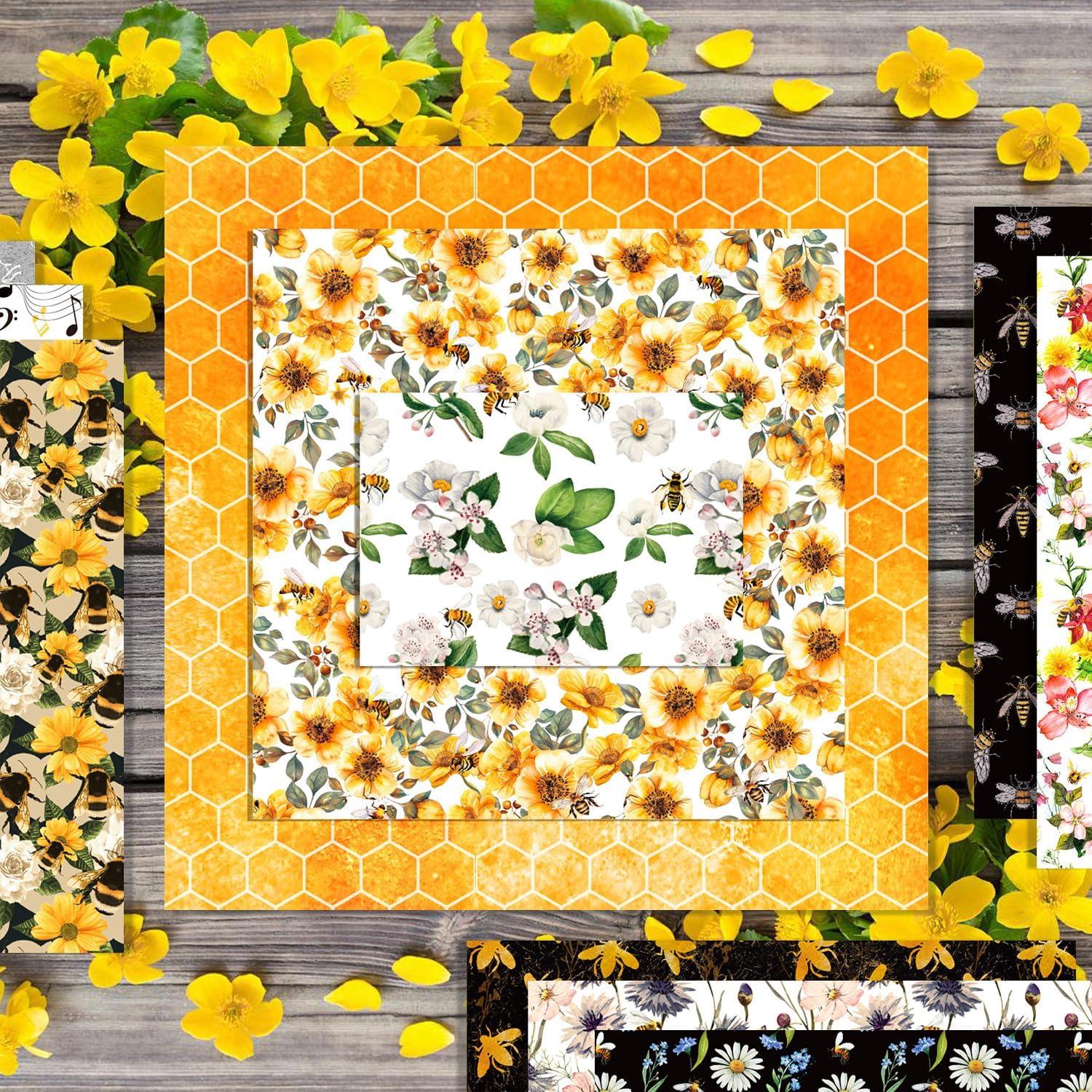 24 Hojas Papel Patrón Abeja Sorkwo 30.48x30.48 cm Scrapbook