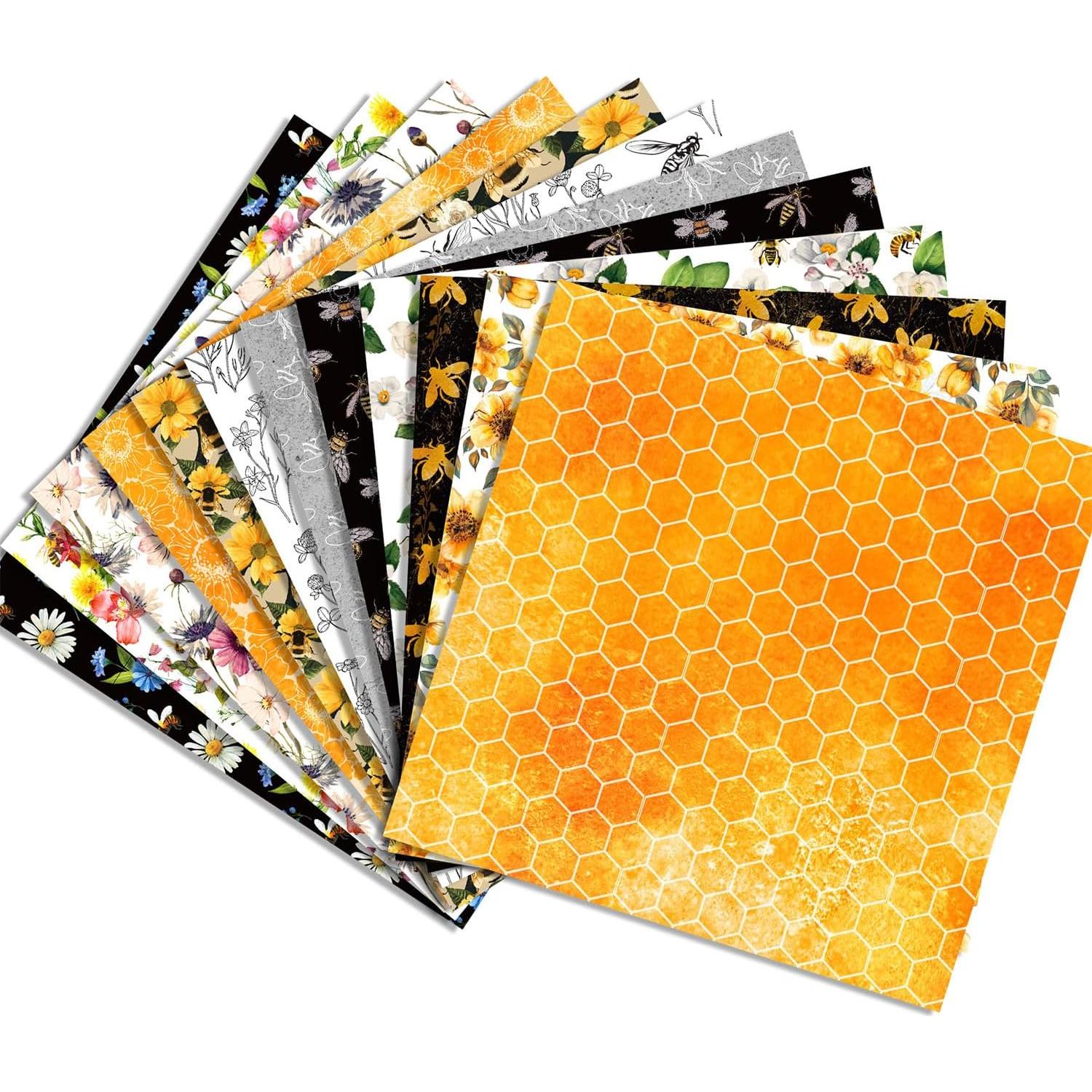 24 Hojas Papel Patrón Abeja Sorkwo 30.48x30.48 cm Scrapbook