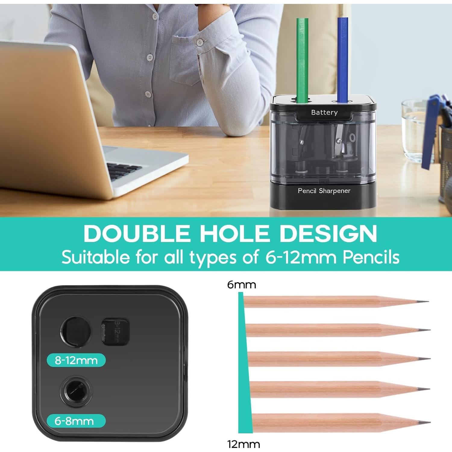 Sacapuntas Eléctrico Eagle Doble Agujeros 5s Afilado Rápido Negro