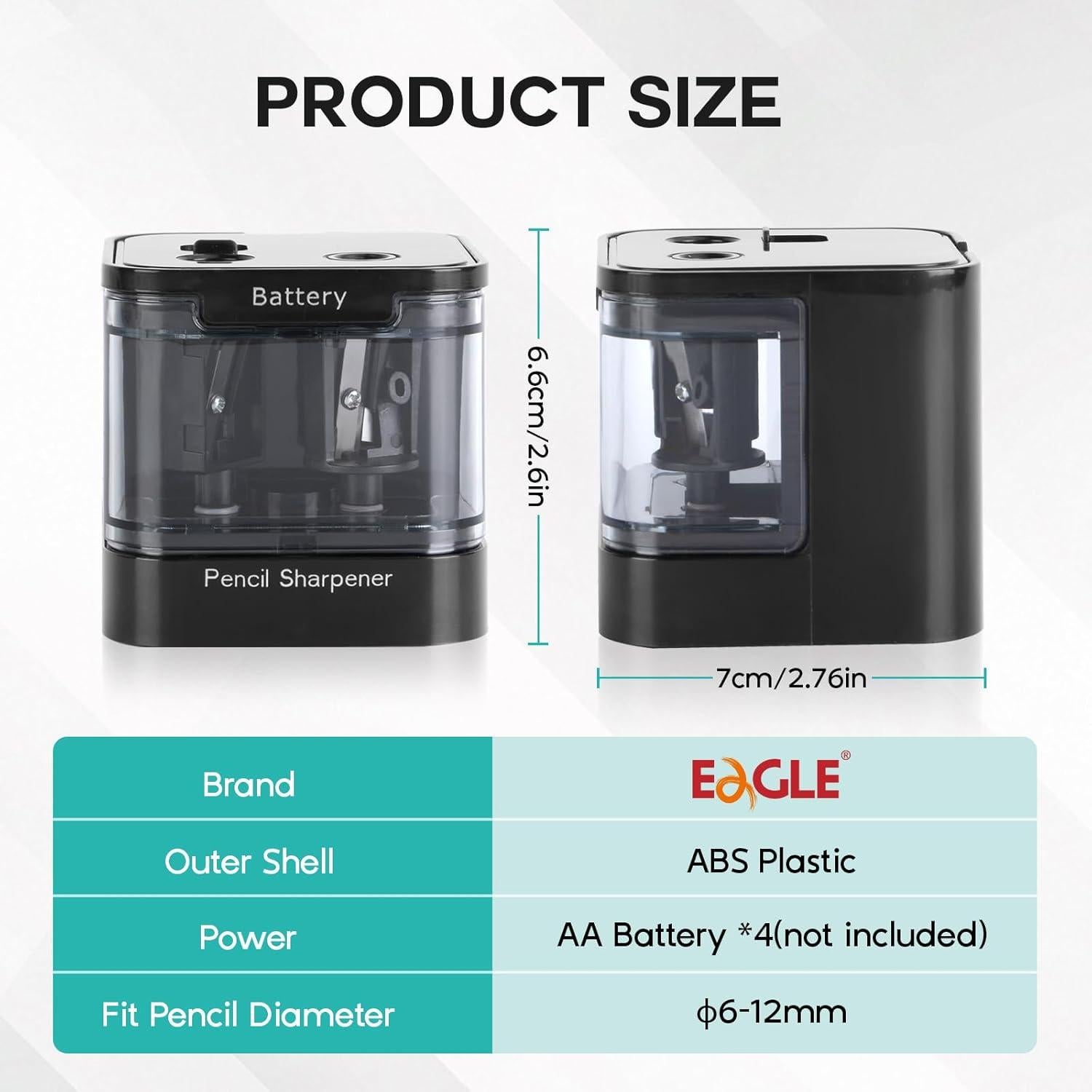 Sacapuntas Eléctrico Eagle Doble Agujeros 5s Afilado Rápido Negro