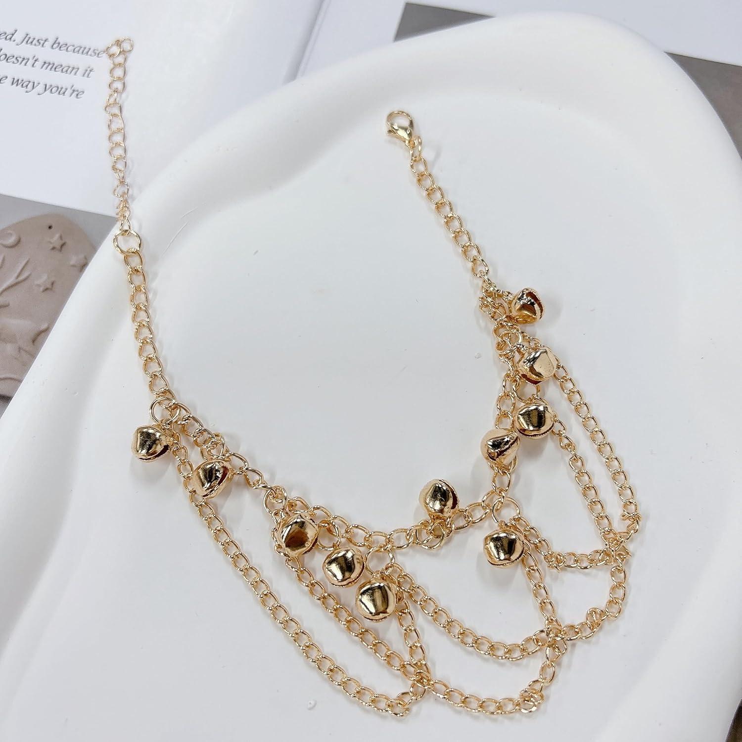 Pulsera de Tobillo Boho con Campanas Plateadas Ajustable 22.5 cm