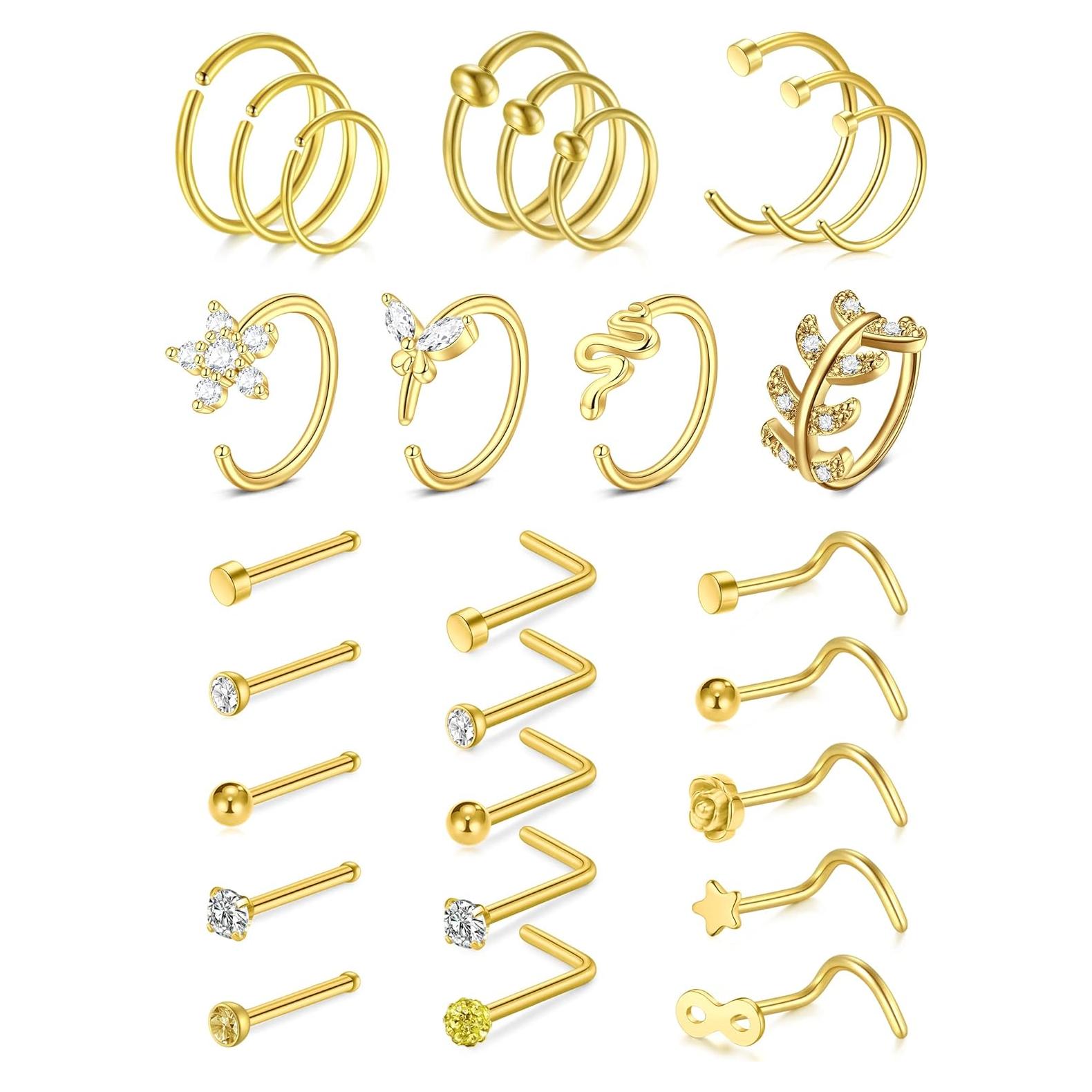 Aros Nasales TOKRING 20G Acero Quirúrgico 13 Piezas