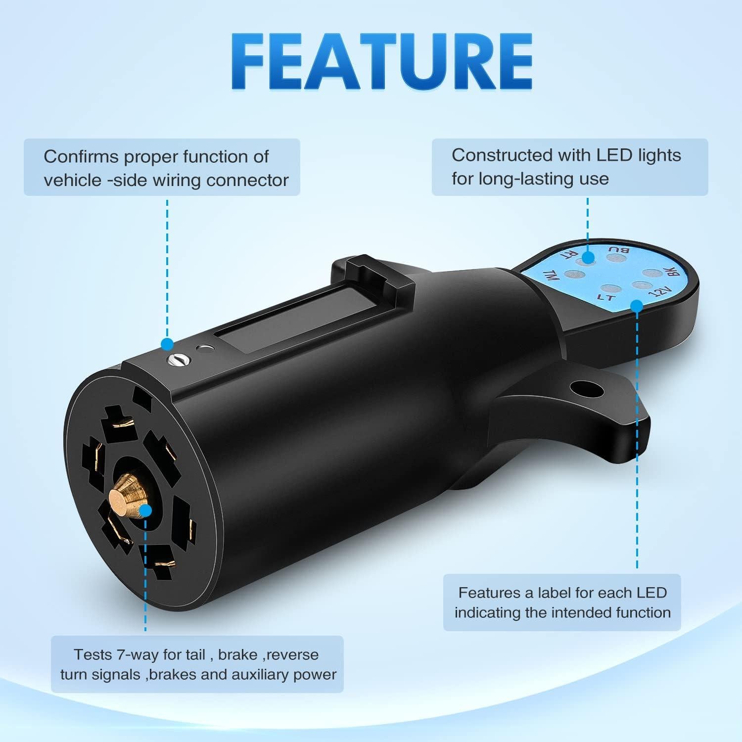 Probador de Conector de Remolque Nilight 7 Vías LED