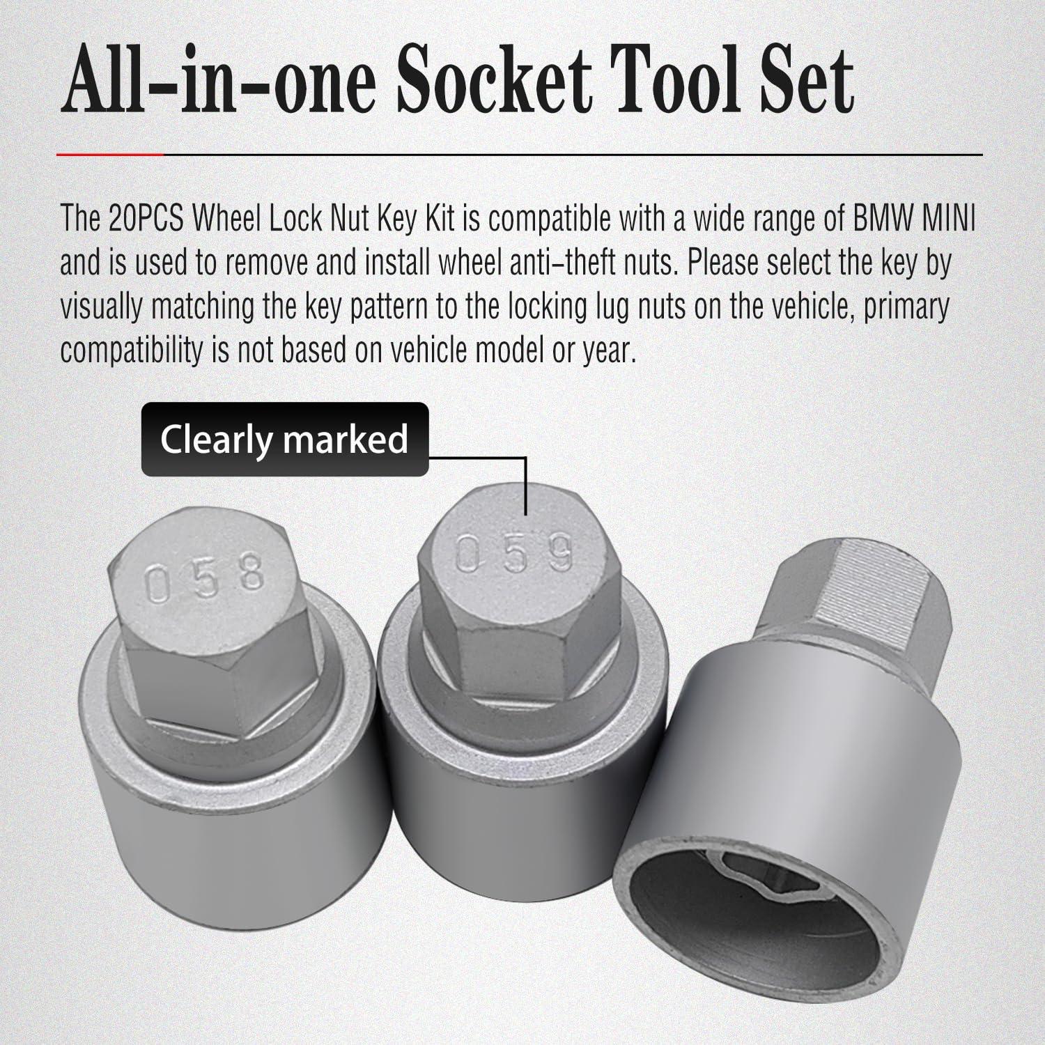 Kit de Llave de Tuerca de Bloqueo de Rueda 20PCS JEUCLEL