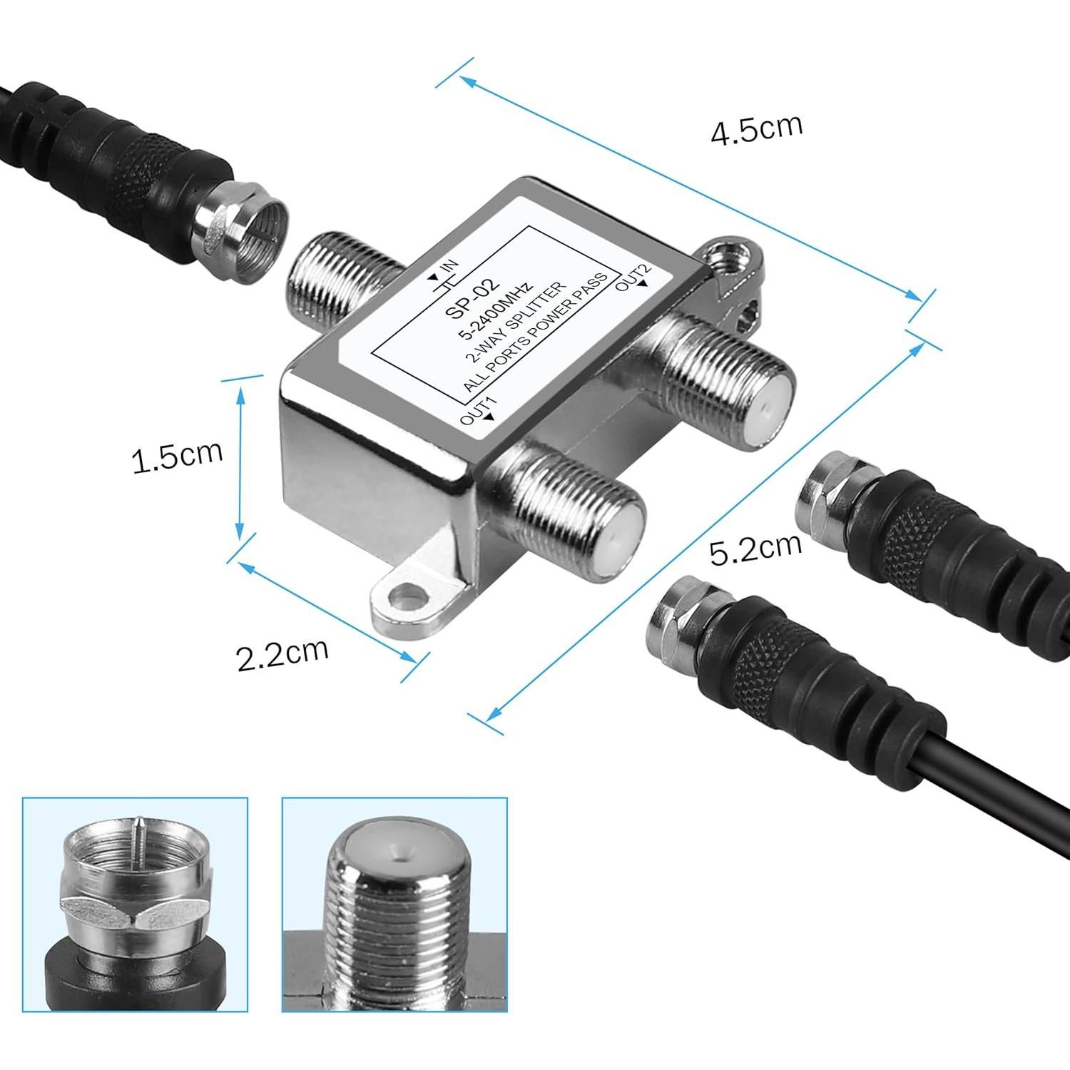 Divisor Coaxial 2 Vías NEWCARE 5-2400MHz para TV e Internet