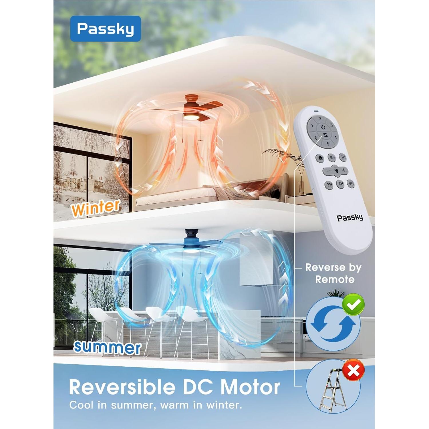 Ventilador de Techo Passky 106.68cm con Luz y Control Remoto