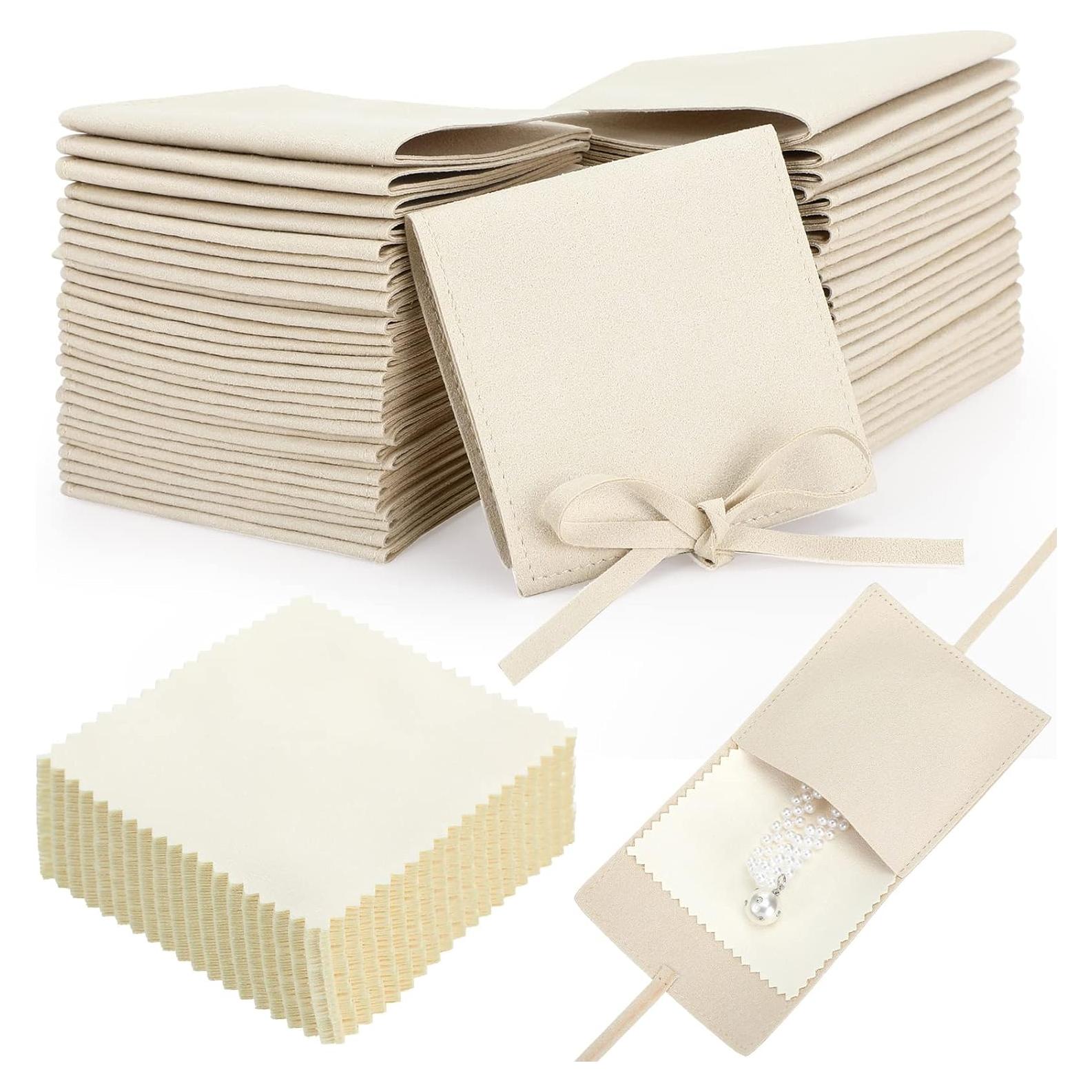 120 Bolsas de Microfibra para Joyería Cunno Beige 8x8 cm