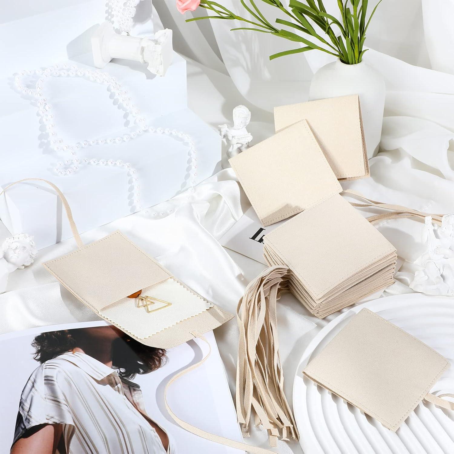 120 Bolsas de Microfibra para Joyería Cunno Beige 8x8 cm