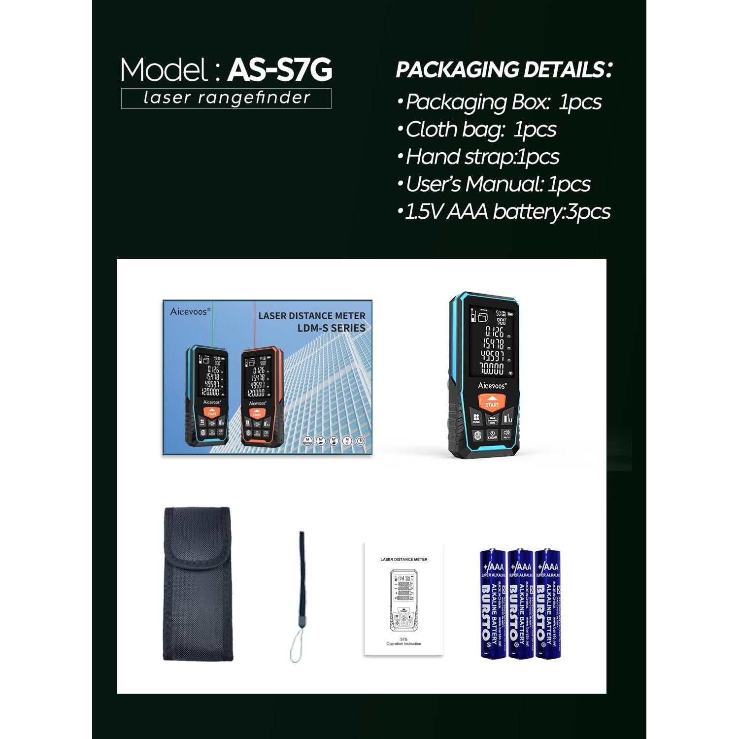 Medidor Láser Aicevoos S7G-120 69.8m Pantalla Retroiluminada