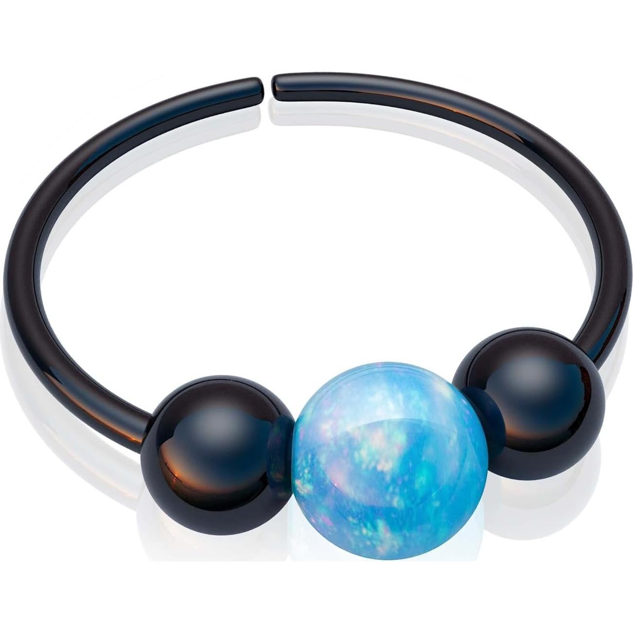 Anillo de Nariz Negro Jolliz de Plata 925 con Ópalo Azul 7mm