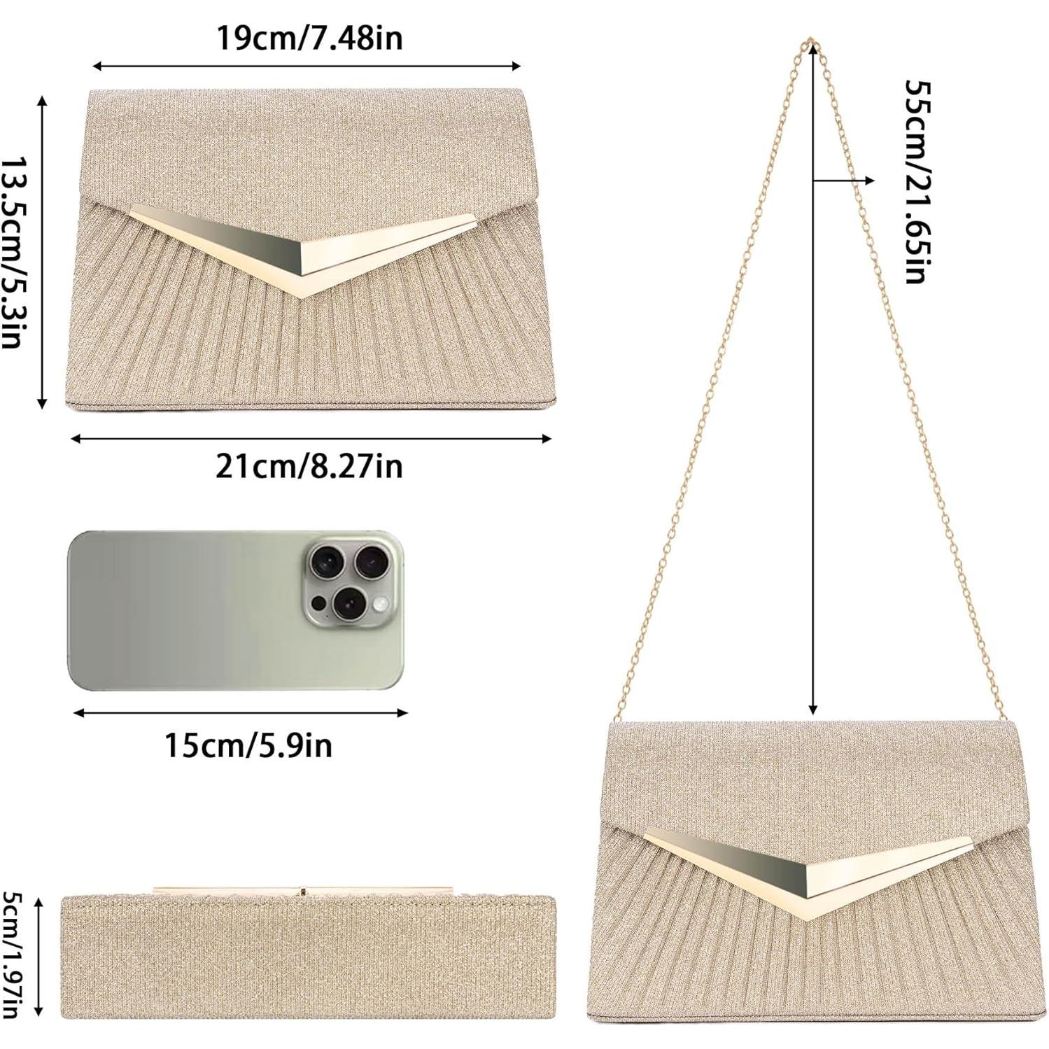 Bolso de Noche Plisado Larcenciel Champagne con Lentejuelas