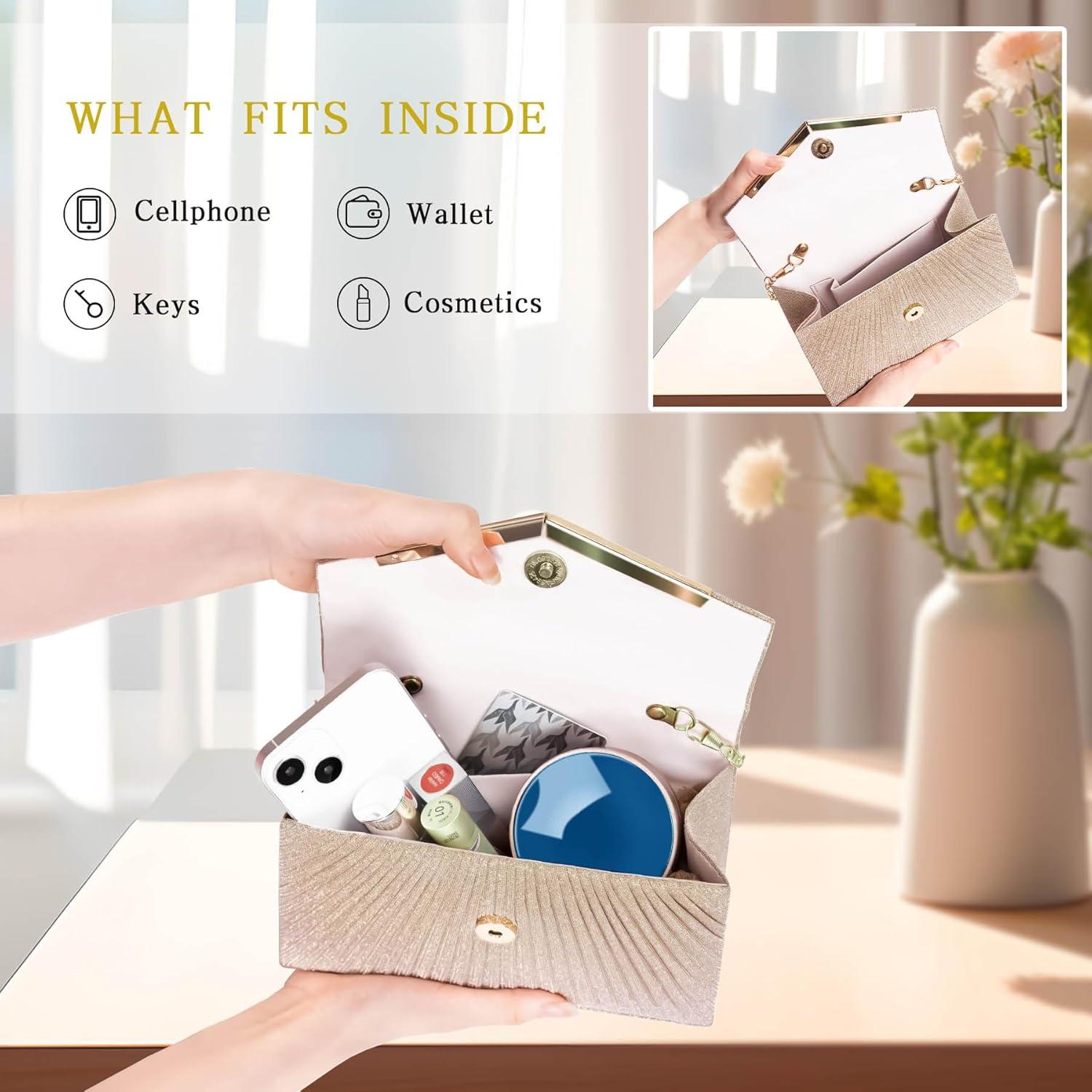 Bolso de Noche Plisado Larcenciel Champagne con Lentejuelas