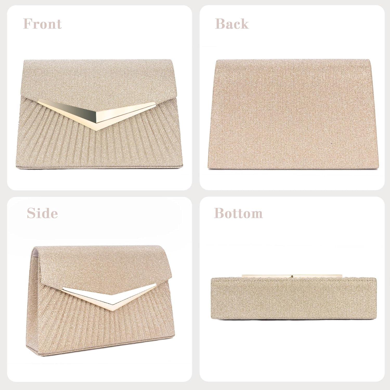 Bolso de Noche Plisado Larcenciel Champagne con Lentejuelas