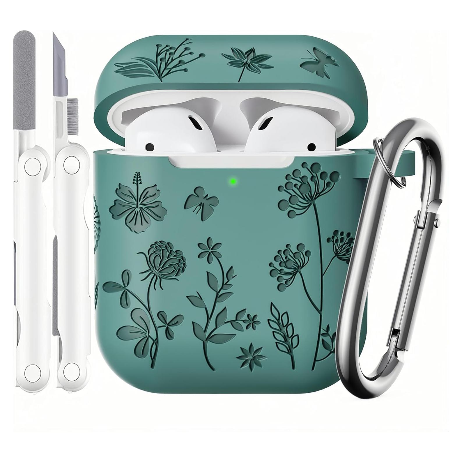 Funda de Silicona Floral para AirPods 1ra/2da Gen - Verde Pino