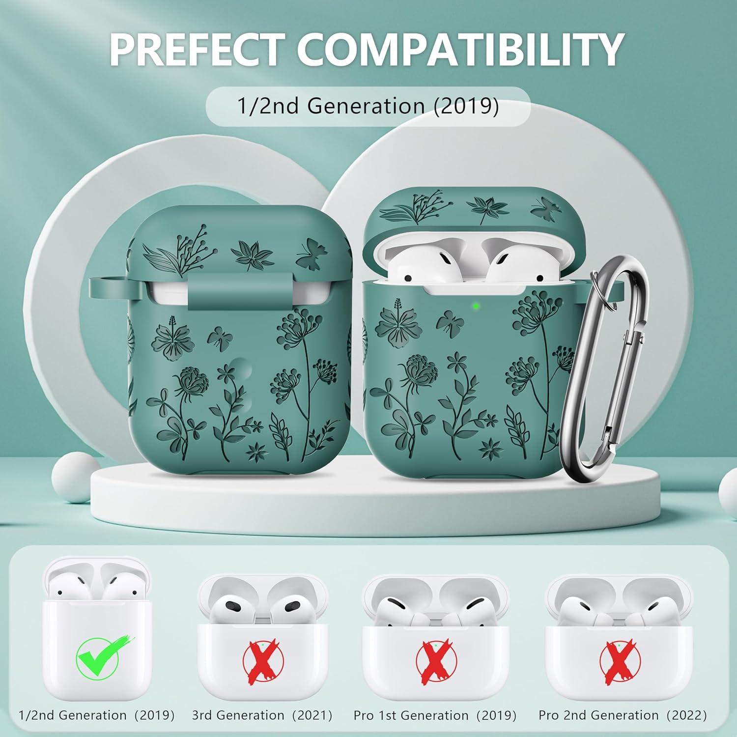 Funda de Silicona Floral para AirPods 1ra/2da Gen - Verde Pino