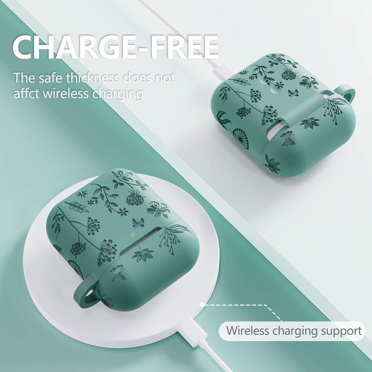 Funda de Silicona Floral para AirPods 1ra/2da Gen - Verde Pino