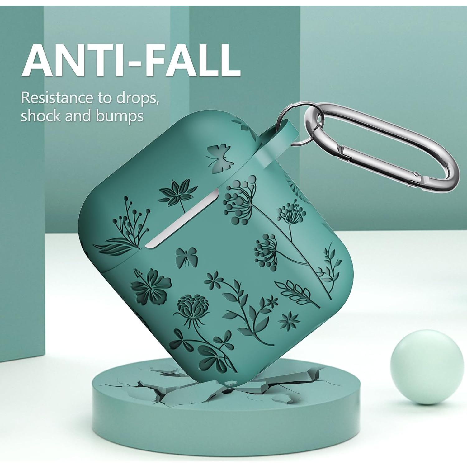 Funda de Silicona Floral para AirPods 1ra/2da Gen - Verde Pino