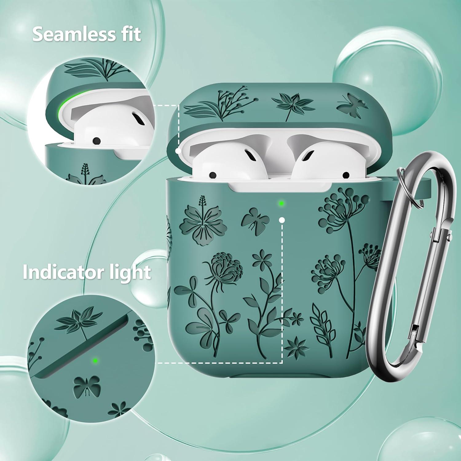 Funda de Silicona Floral para AirPods 1ra/2da Gen - Verde Pino