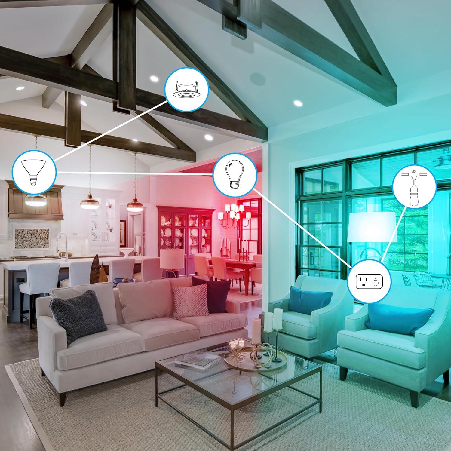 Feit Electric Smart Bulb, 100W Equivalent Color Changing and Tunable White, 2.4Ghz Wifi light bulb, No Hub Needed, Works with Alexa and Google Assistant, High CRI Dimmable LED OM100/RGBW/CA/AG, 1 Pack