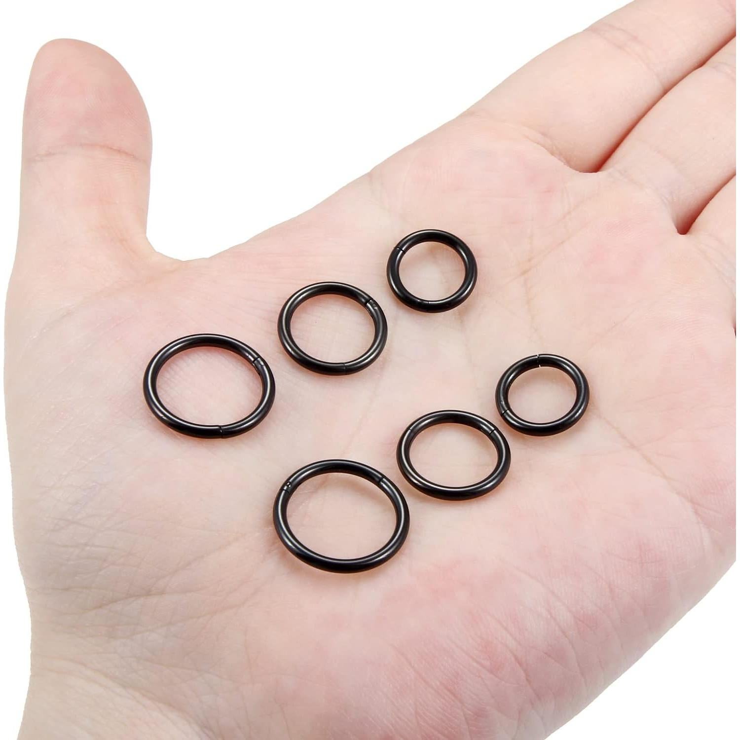 3 Pares Aros Nasales 316L Acero Quirúrgico Negro 14G