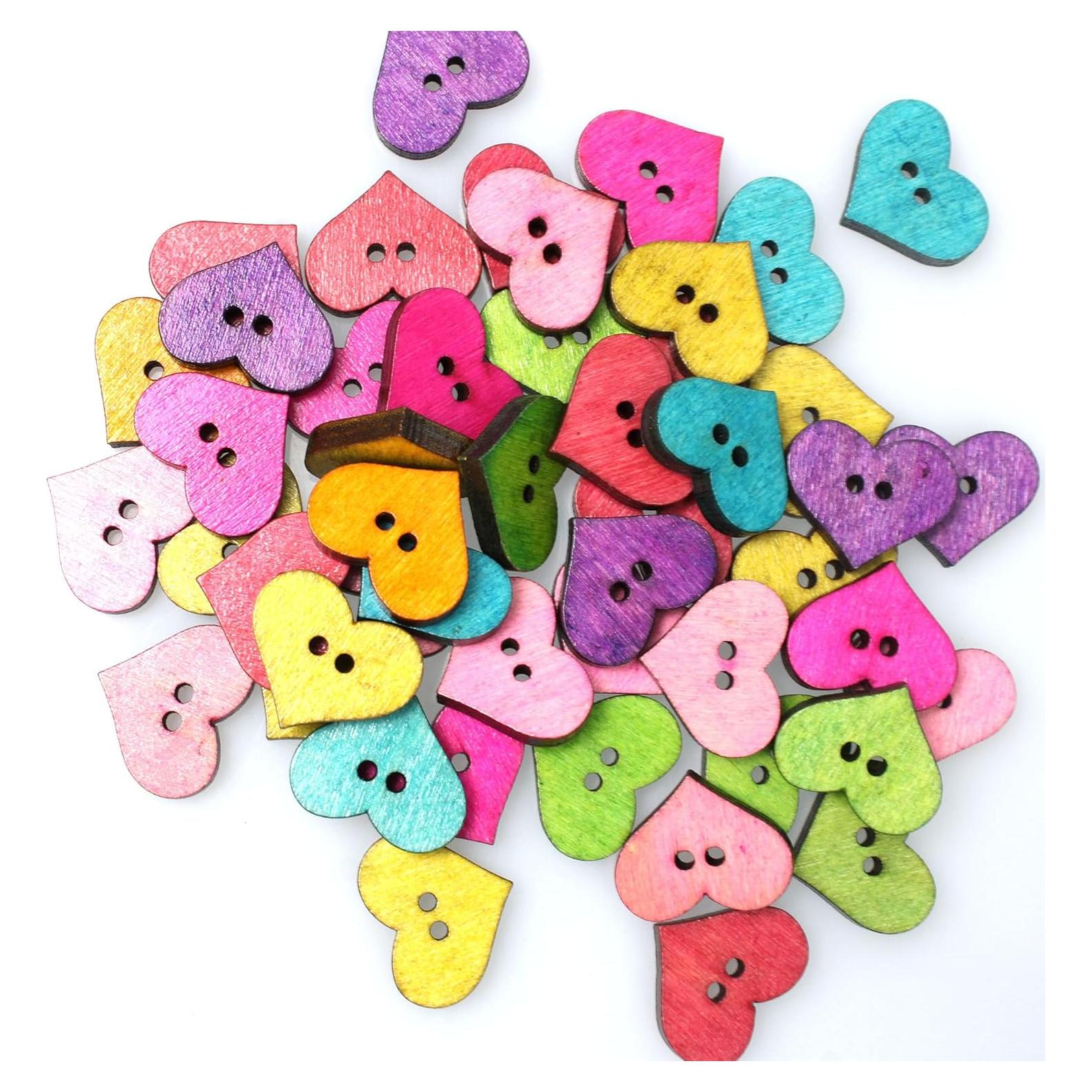 Botones de Costura de Madera Coloridos pson 100pcs Corazón 20mm