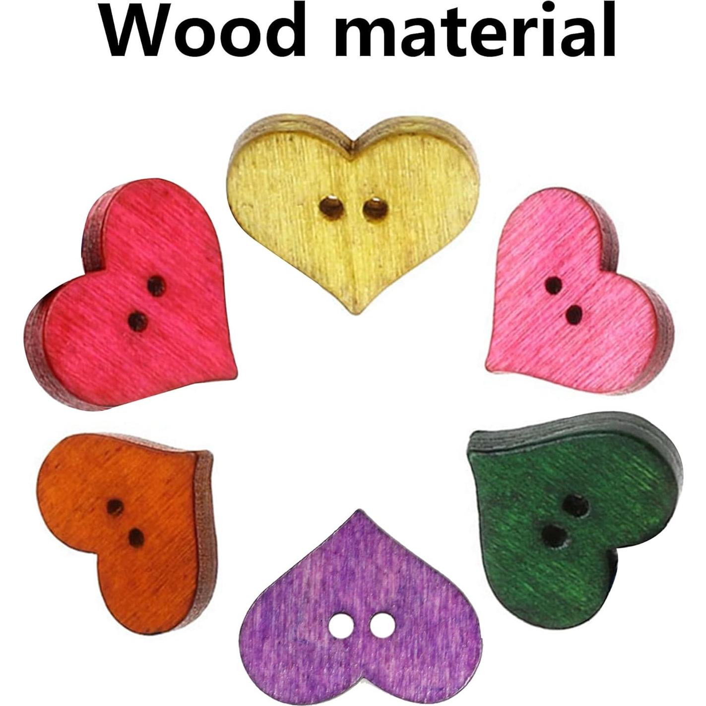 Botones de Costura de Madera Coloridos pson 100pcs Corazón 20mm