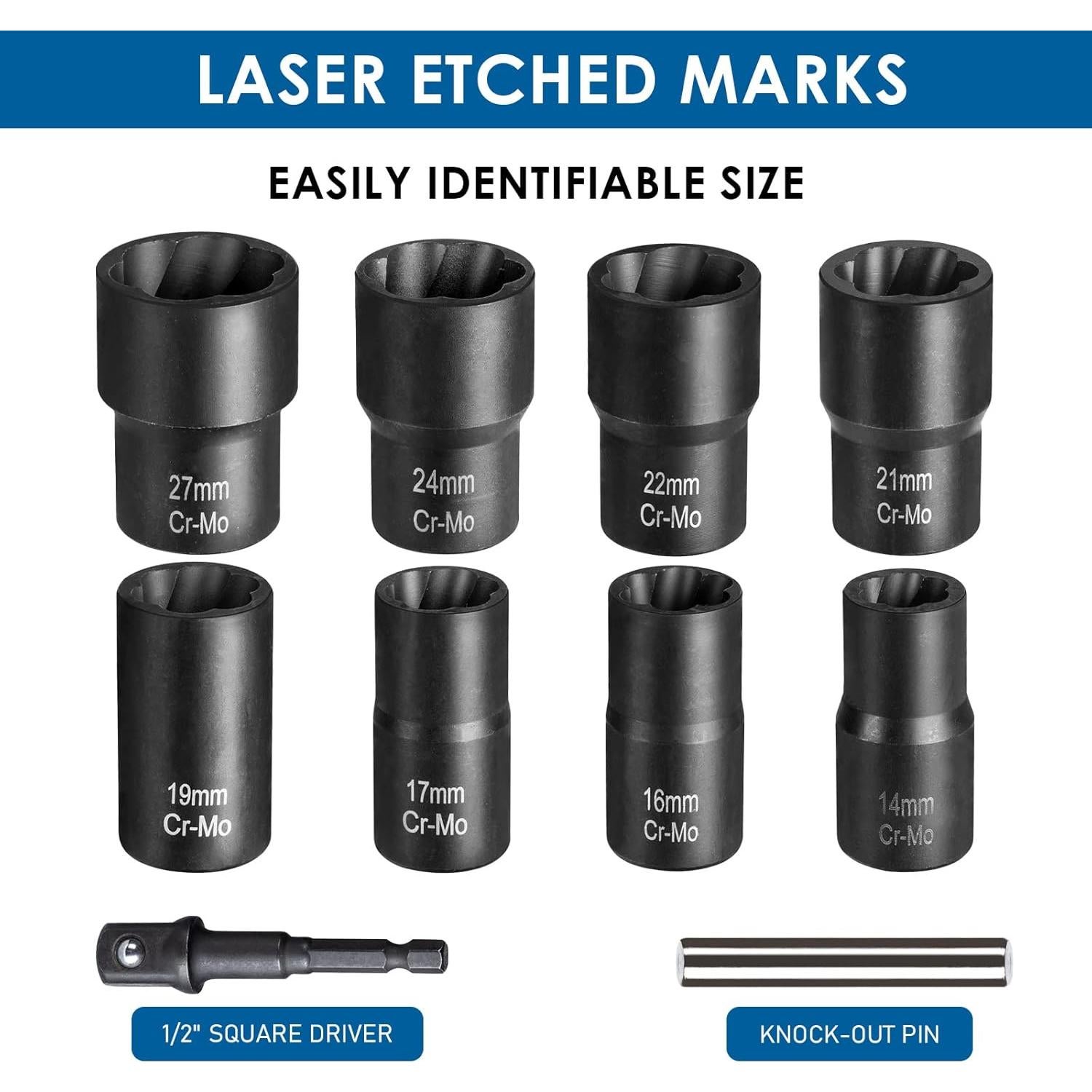 Juego de 10 Extractores de Tuercas de Rueda Thinkpro 14-27mm