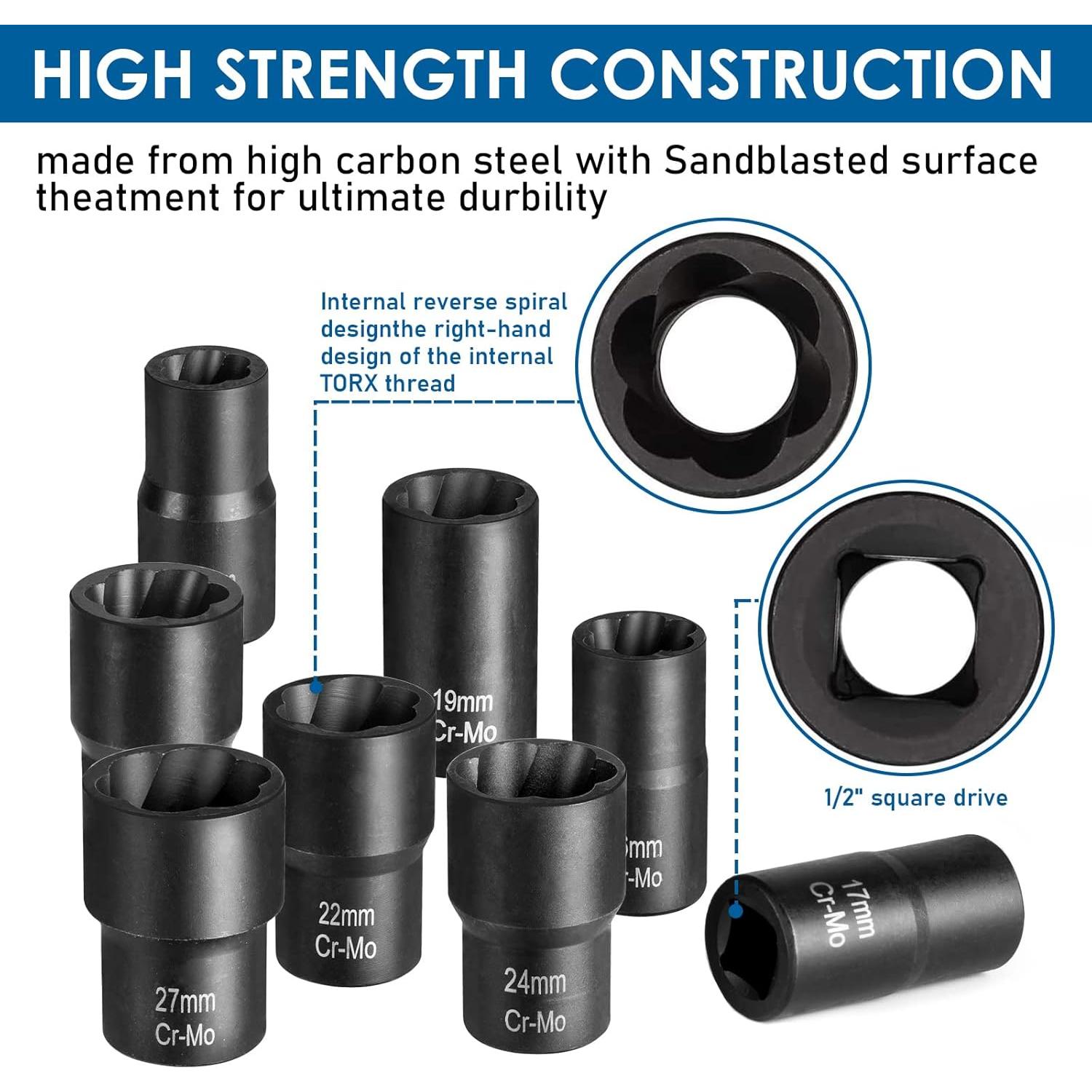 Juego de 10 Extractores de Tuercas de Rueda Thinkpro 14-27mm