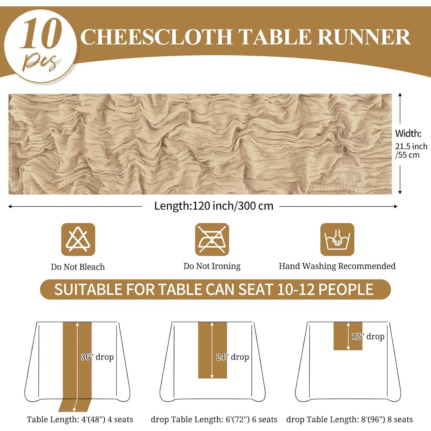 Paquete de 10 Caminos de Mesa de Gasa Beige 20x304 cm Tomeurperf