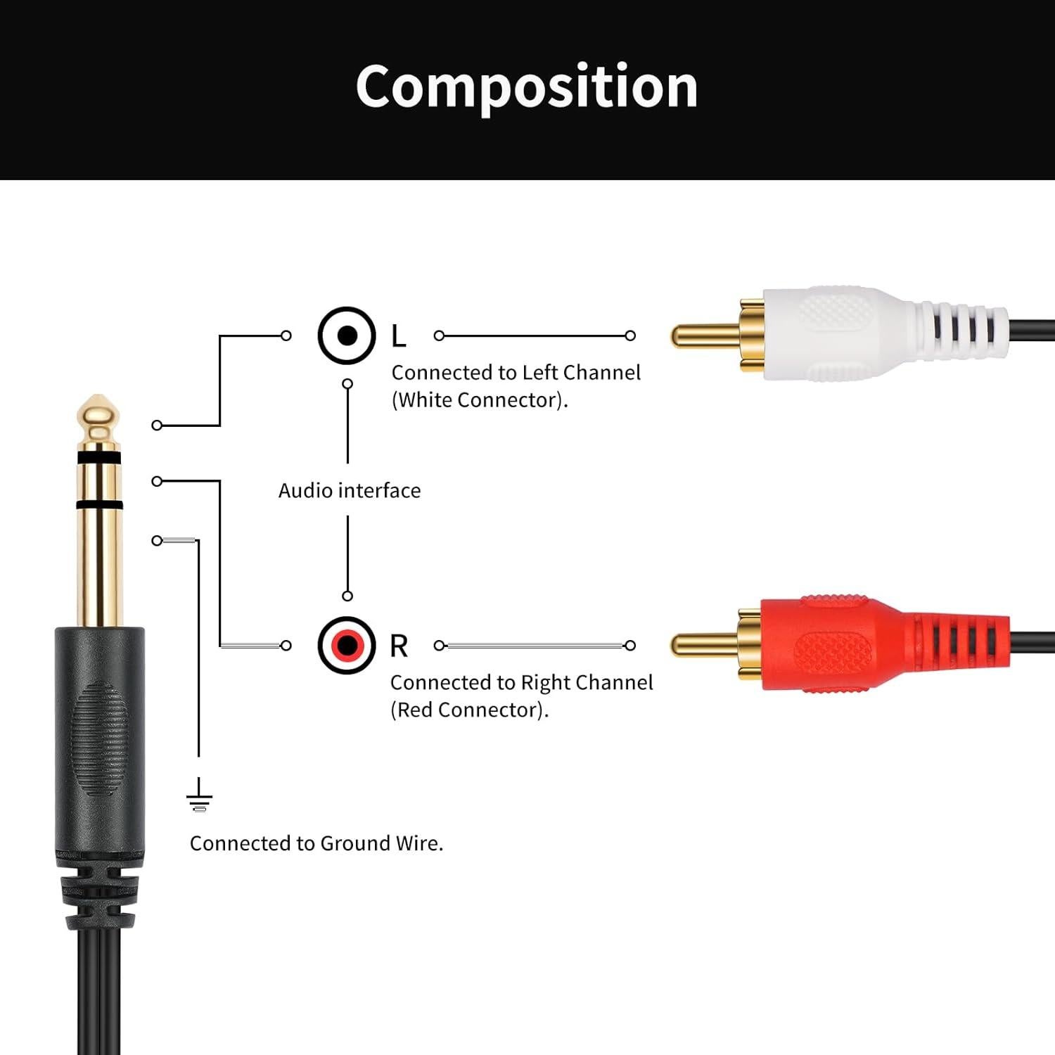 Cable Divisor de Audio SiYear 6.35mm a 2 RCA 1.5m