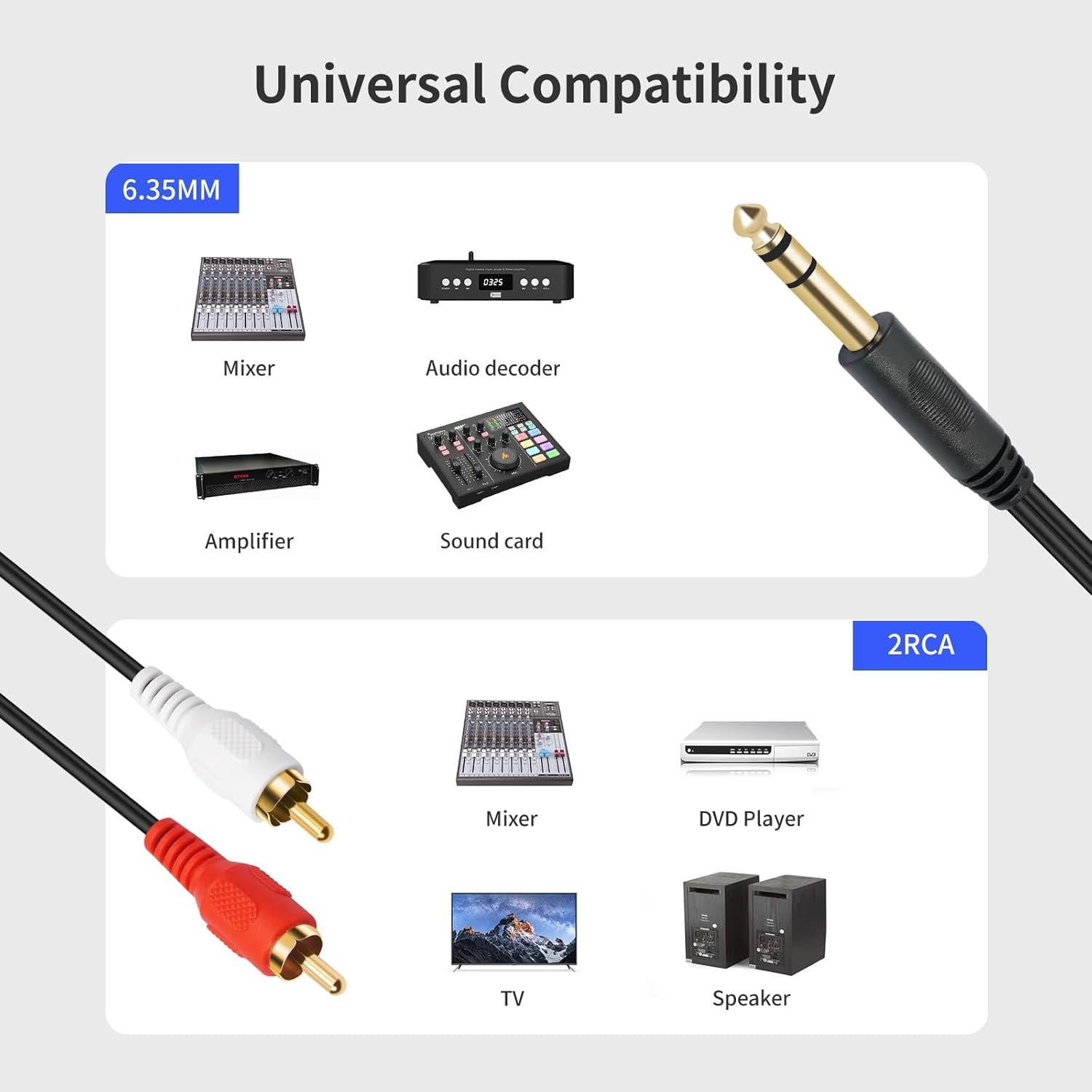 Cable Divisor de Audio SiYear 6.35mm a 2 RCA 1.5m