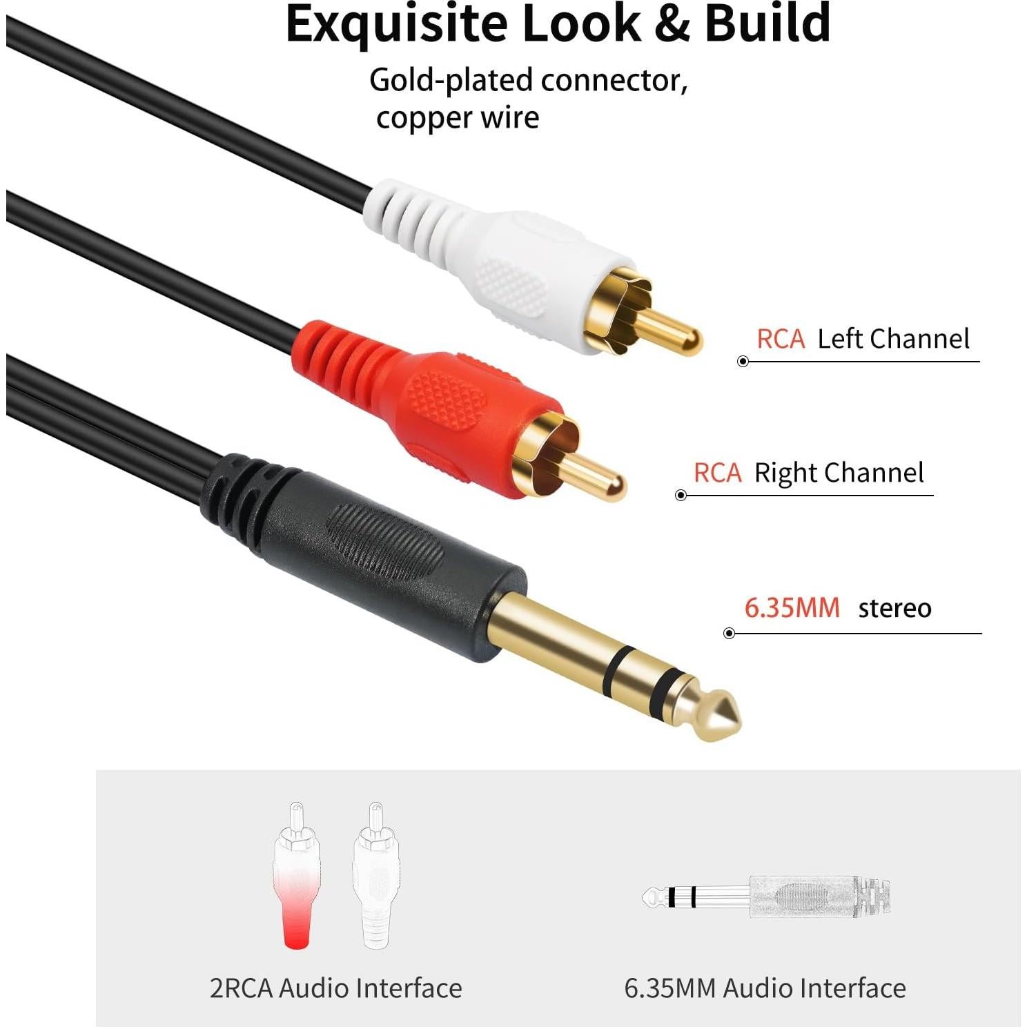 Cable Divisor de Audio SiYear 6.35mm a 2 RCA 1.5m