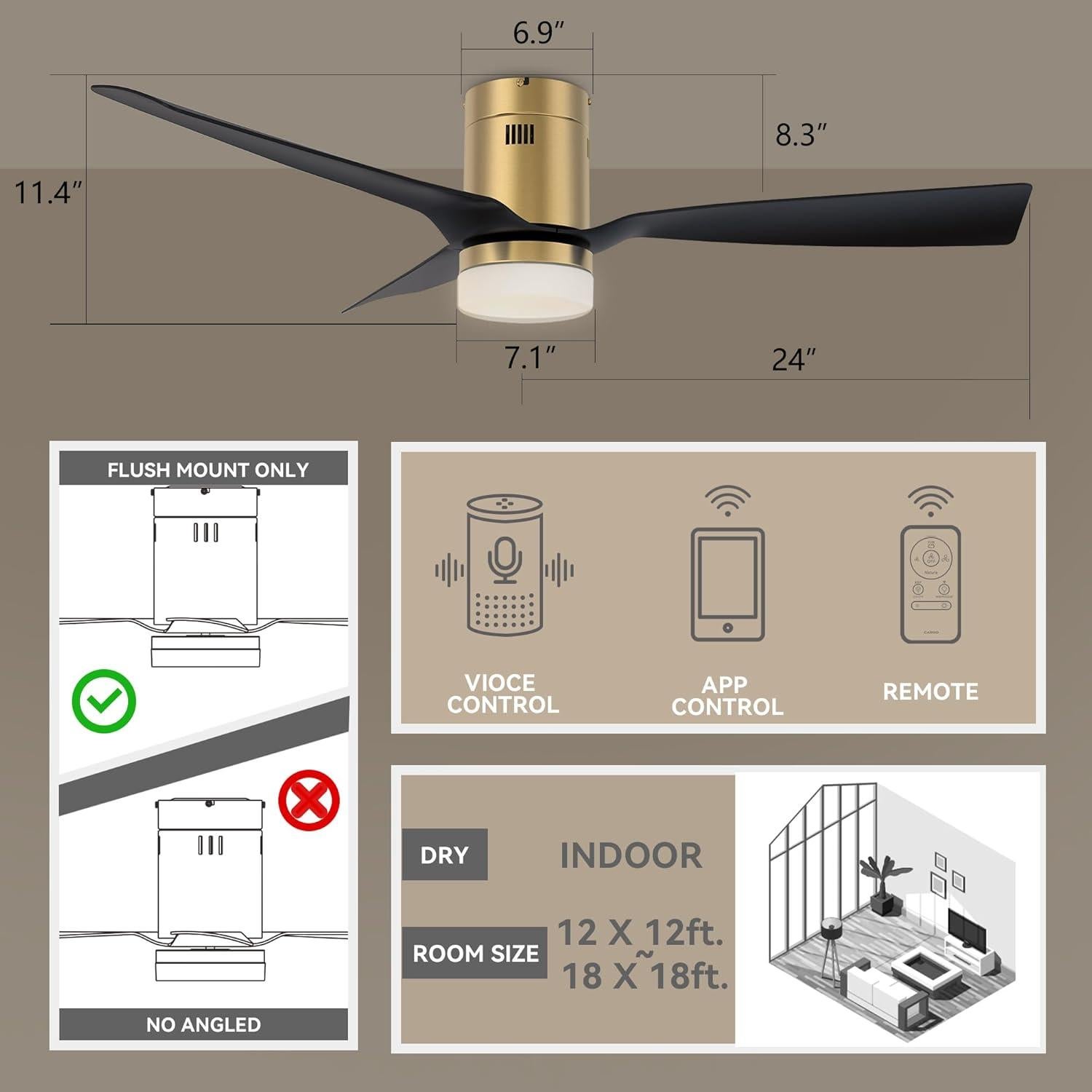 Ventilador de Techo Inteligente SMAAIR 48" Negro/Dorado con Luz LED
