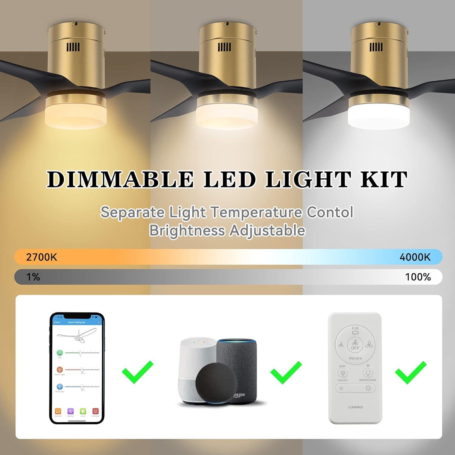 Ventilador de Techo Inteligente SMAAIR 48" Negro/Dorado con Luz LED