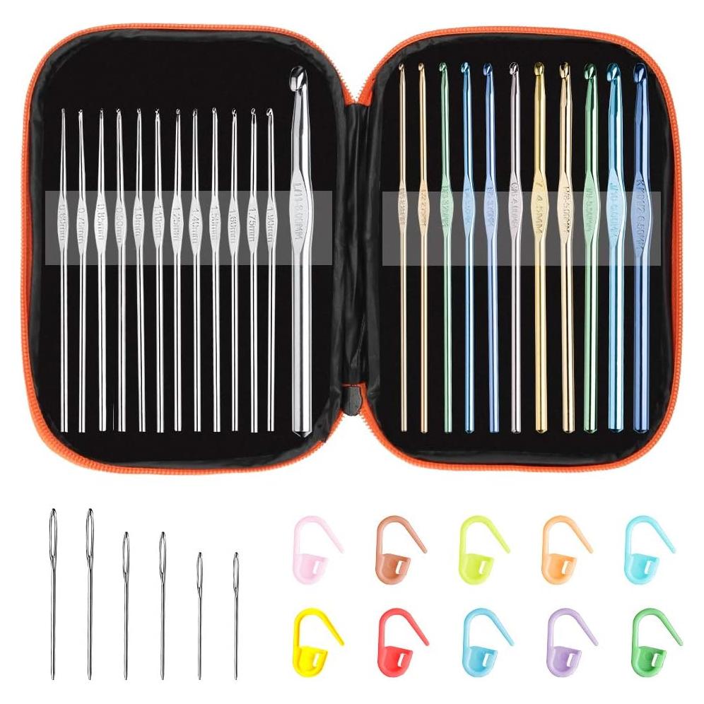 Juego de Ganchillos Metálicos Tomorotec 24 Piezas con Estuche