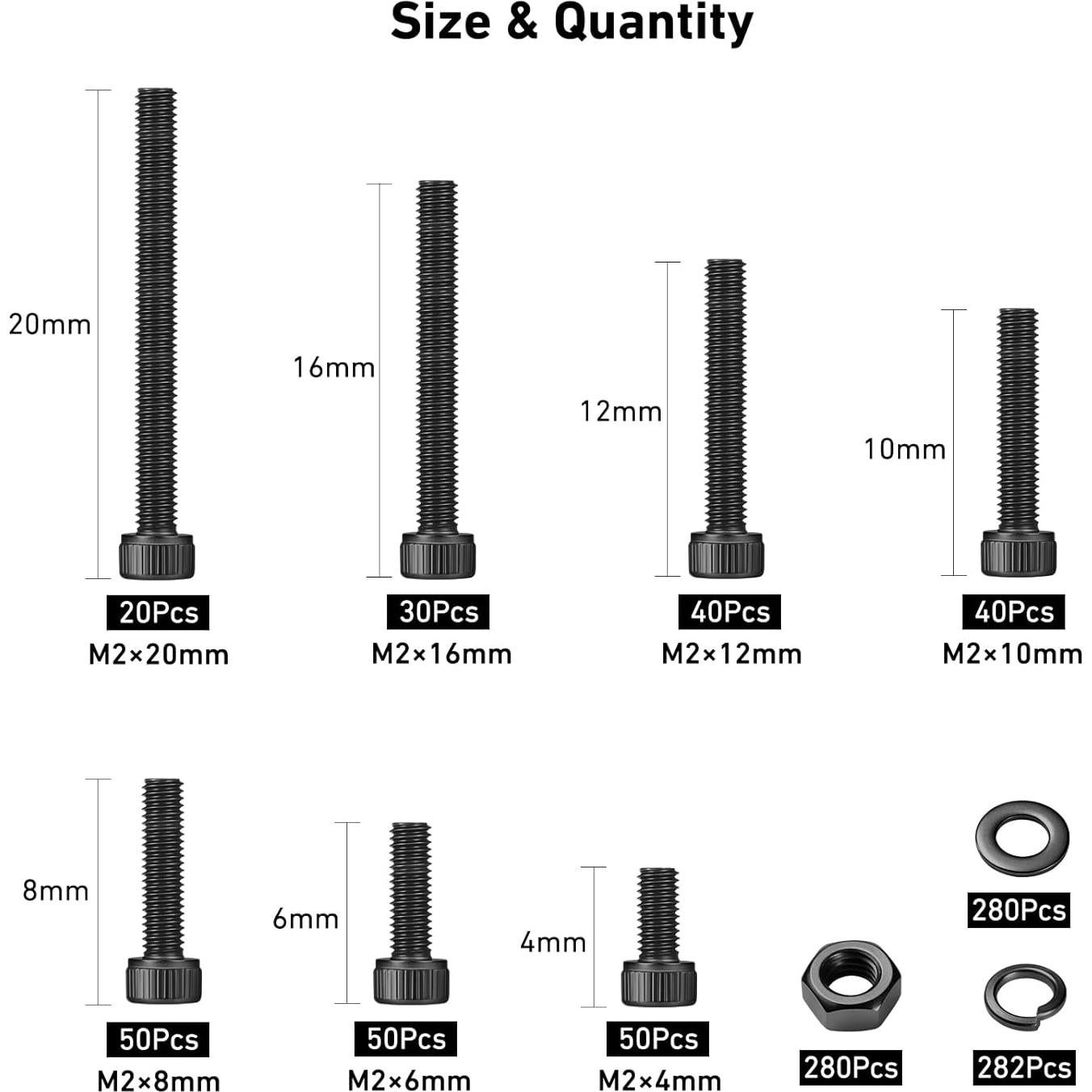 Kit de Tornillos M2 VGBUY 1122 Piezas Acero 12.9 Hexagonal