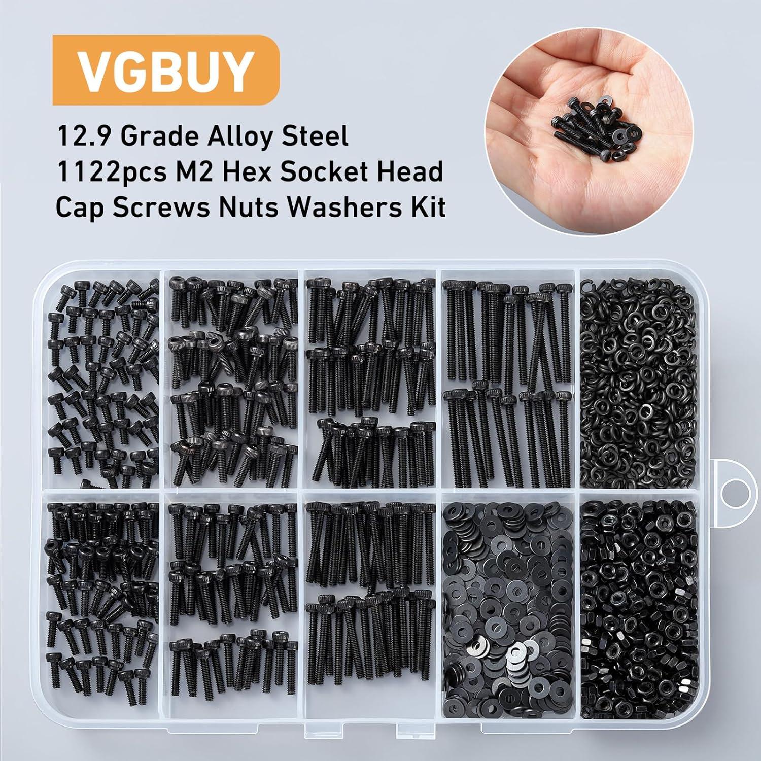 Kit de Tornillos M2 VGBUY 1122 Piezas Acero 12.9 Hexagonal
