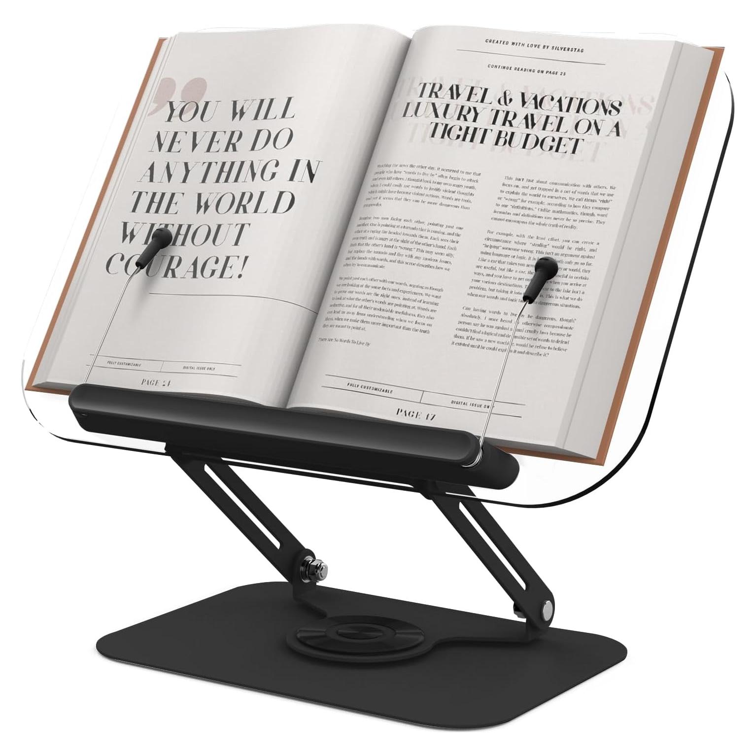 Soporte de Libro Ajustable Aiuca con Rotación 360° y Clips