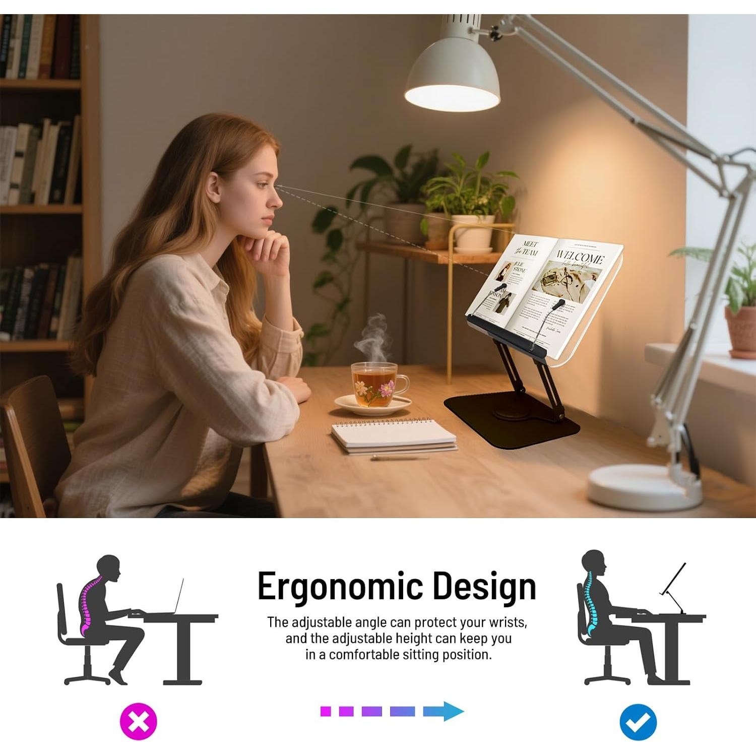 Soporte de Libro Ajustable Aiuca con Rotación 360° y Clips