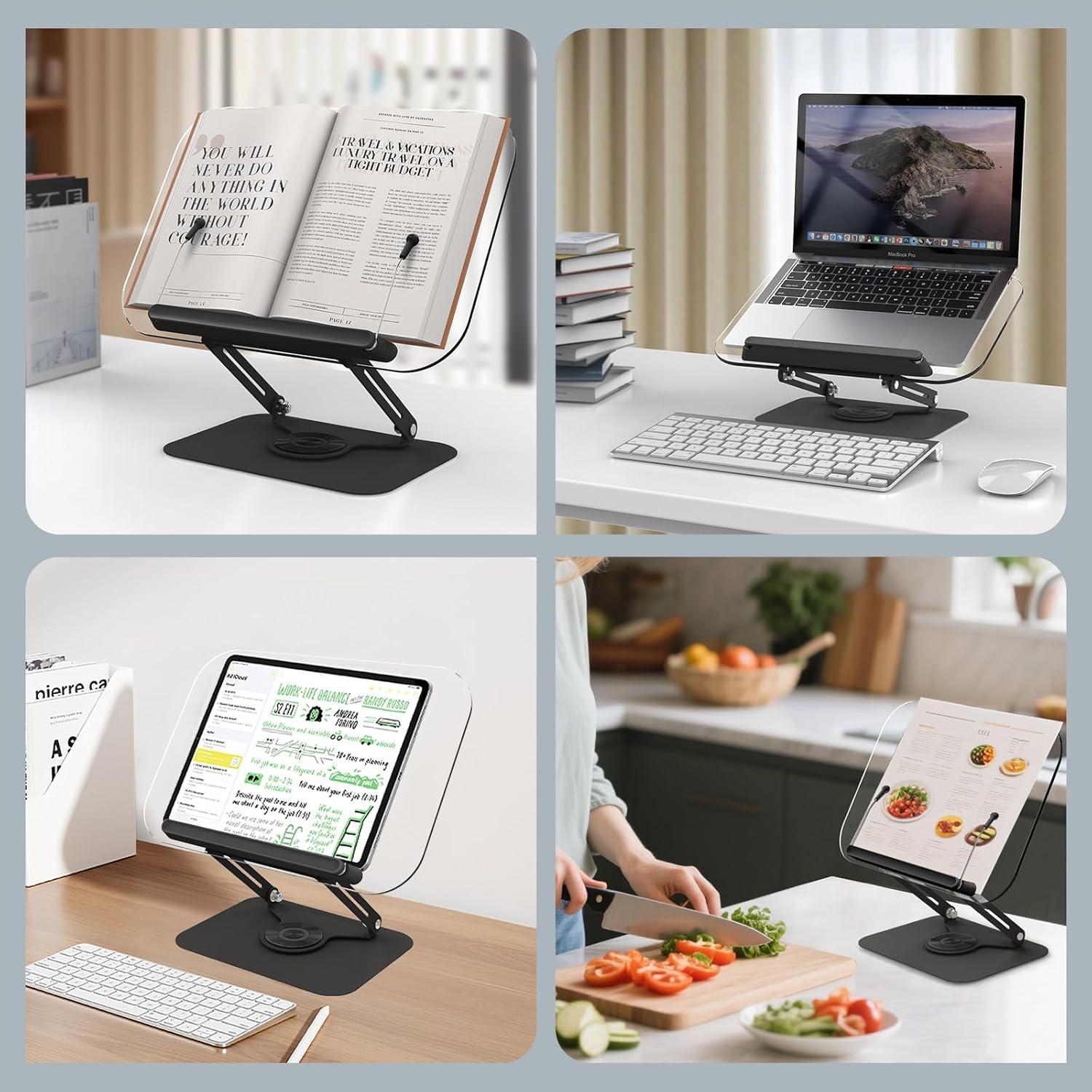 Soporte de Libro Ajustable Aiuca con Rotación 360° y Clips