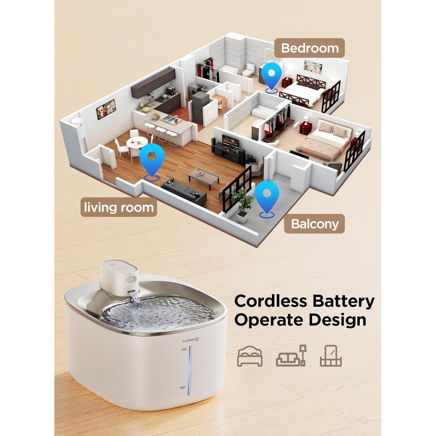 Fuente de Agua Inalámbrica para Gatos FeelNeedy 4L Silenciosa