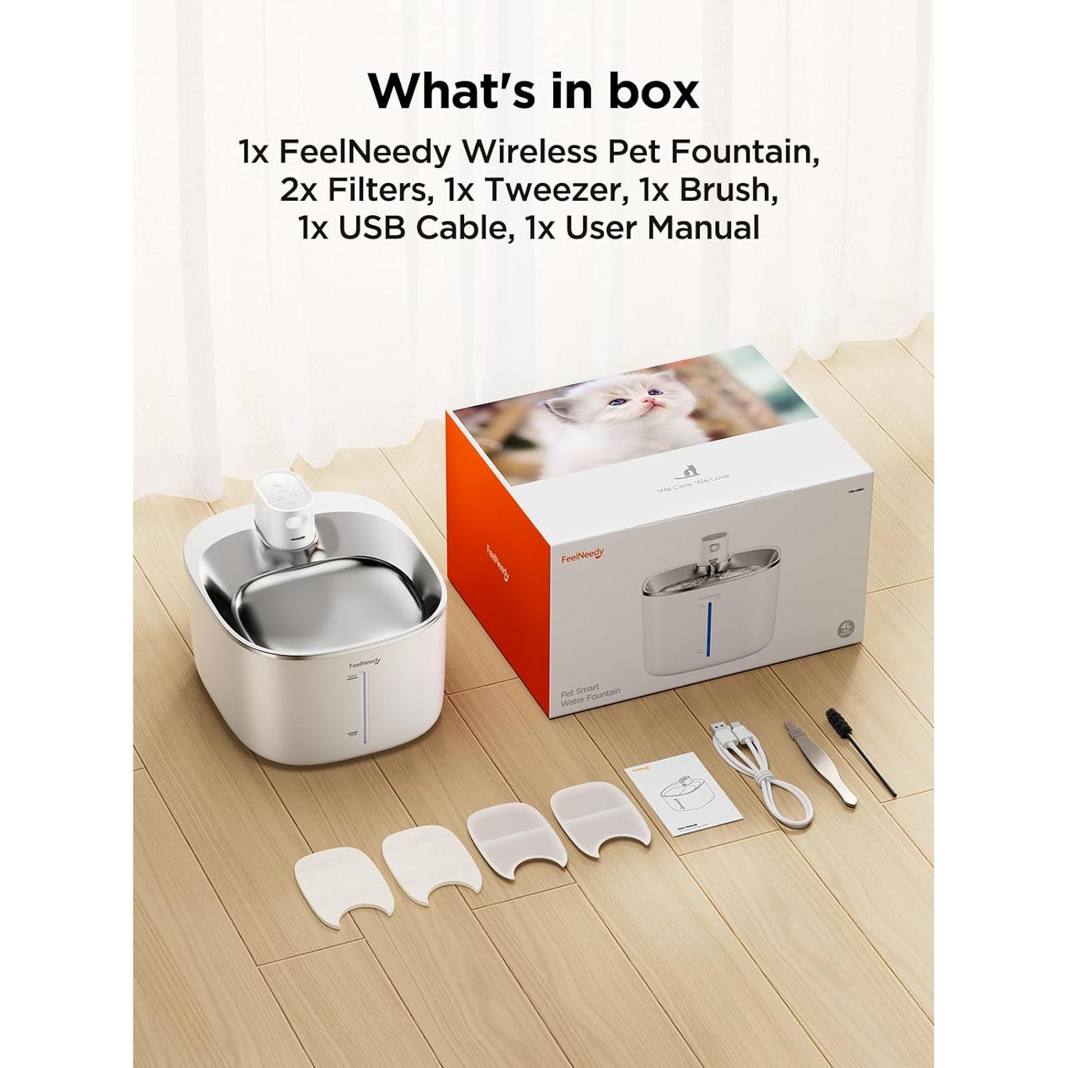 Fuente de Agua Inalámbrica para Gatos FeelNeedy 4L Silenciosa