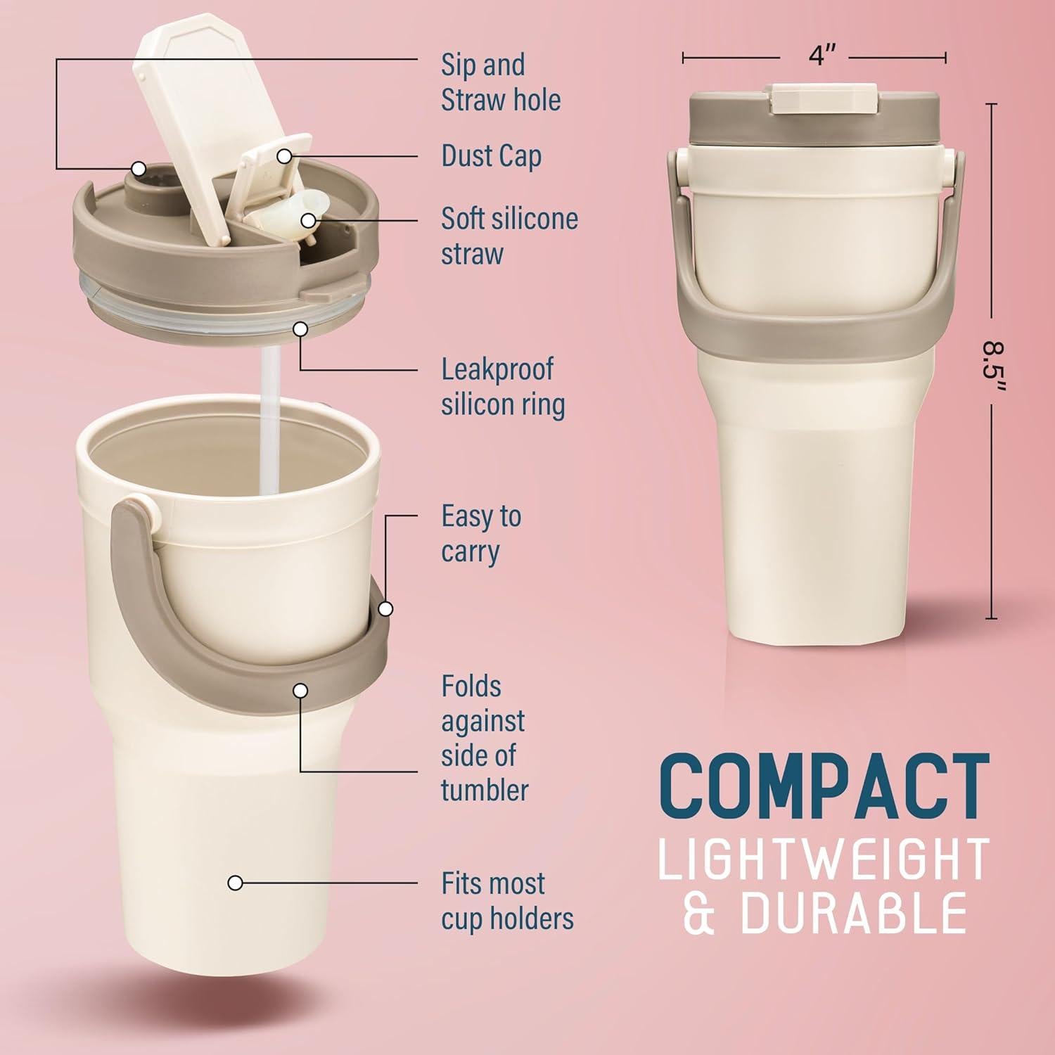 Taza de Viaje Reutilizable Tribello 32 oz Beige Aislada