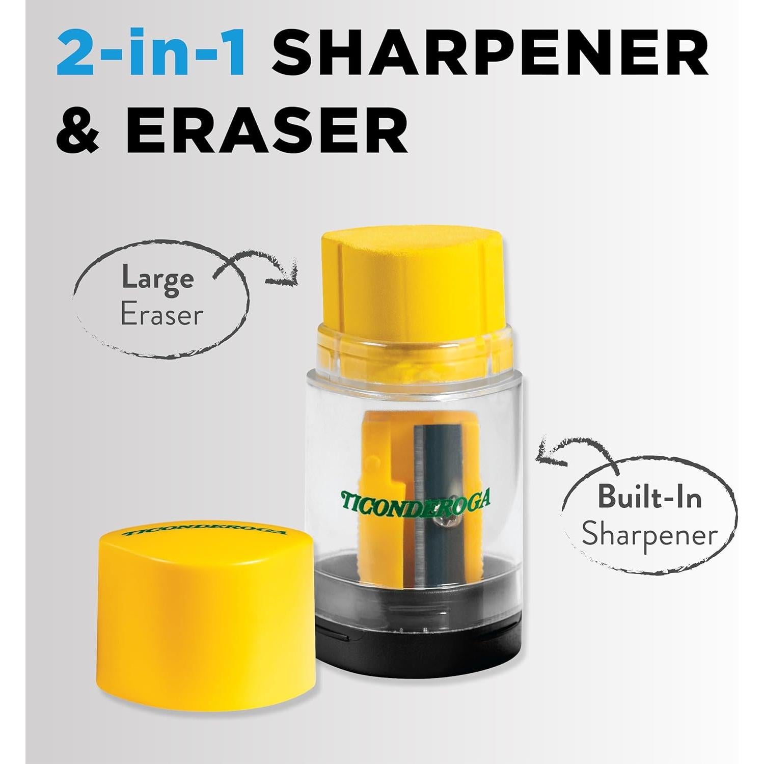 Sacapuntas y Borrador Ticonderoga Duo 2 en 1 Amarillo 6 Piezas