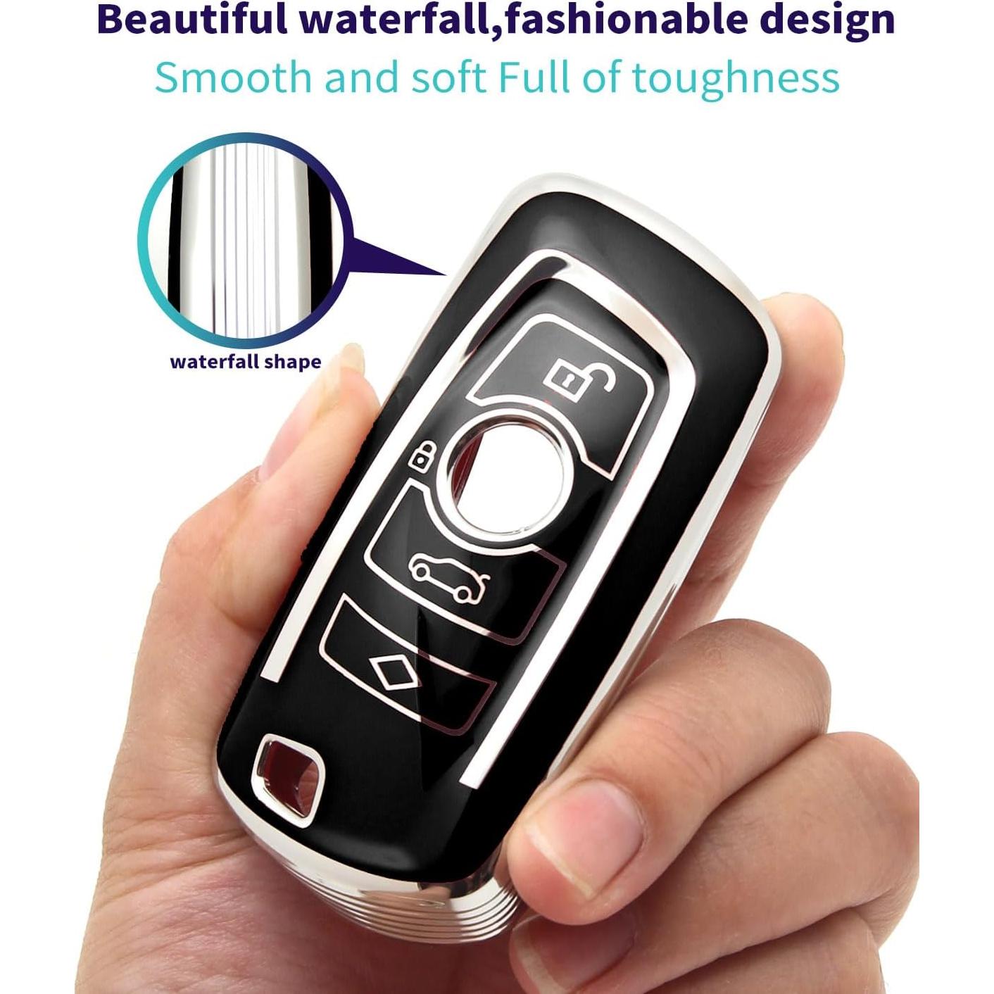 Funda de Llave TPU BMW Tipo A + Llavero Piel Negra