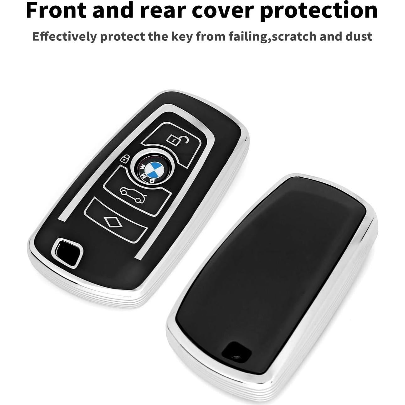 Funda de Llave TPU BMW Tipo A + Llavero Piel Negra