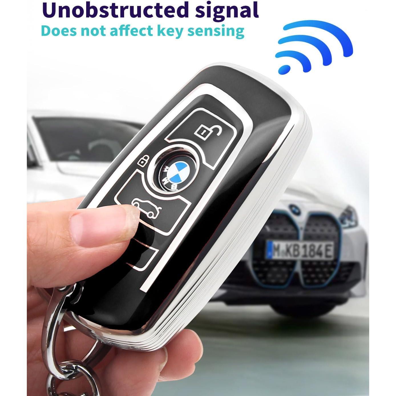 Funda de Llave TPU BMW Tipo A + Llavero Piel Negra