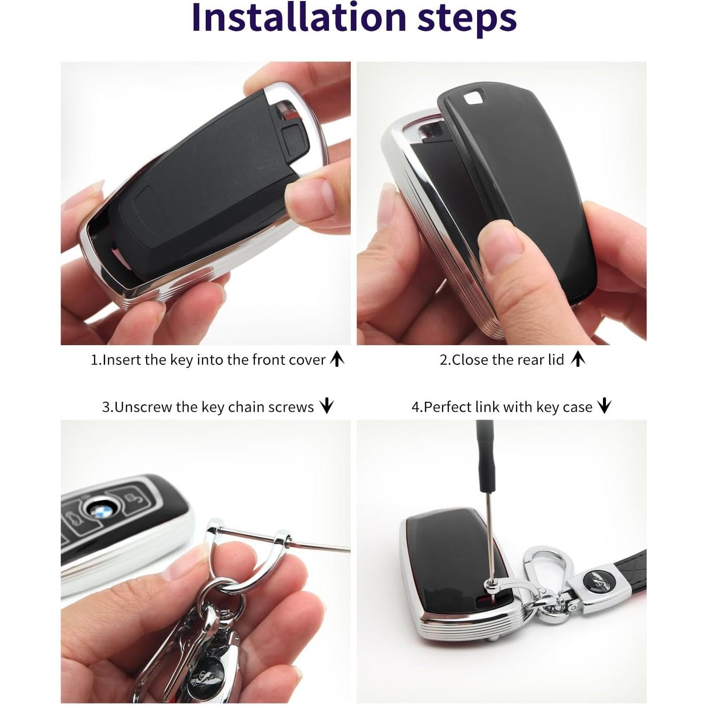 Funda de Llave TPU BMW Tipo A + Llavero Piel Negra