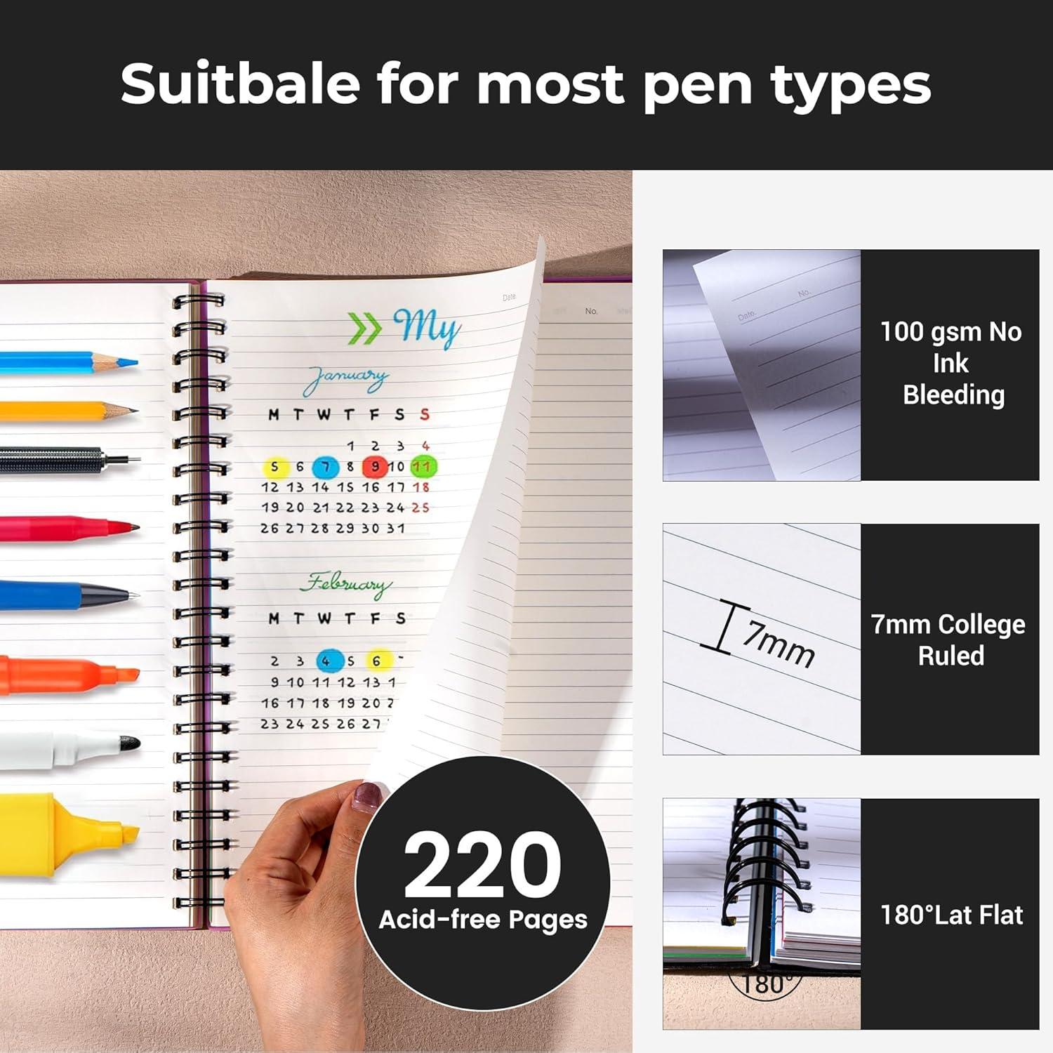 Cuaderno Espiralado CAGIE A4 5 Materias Negro 220 Páginas